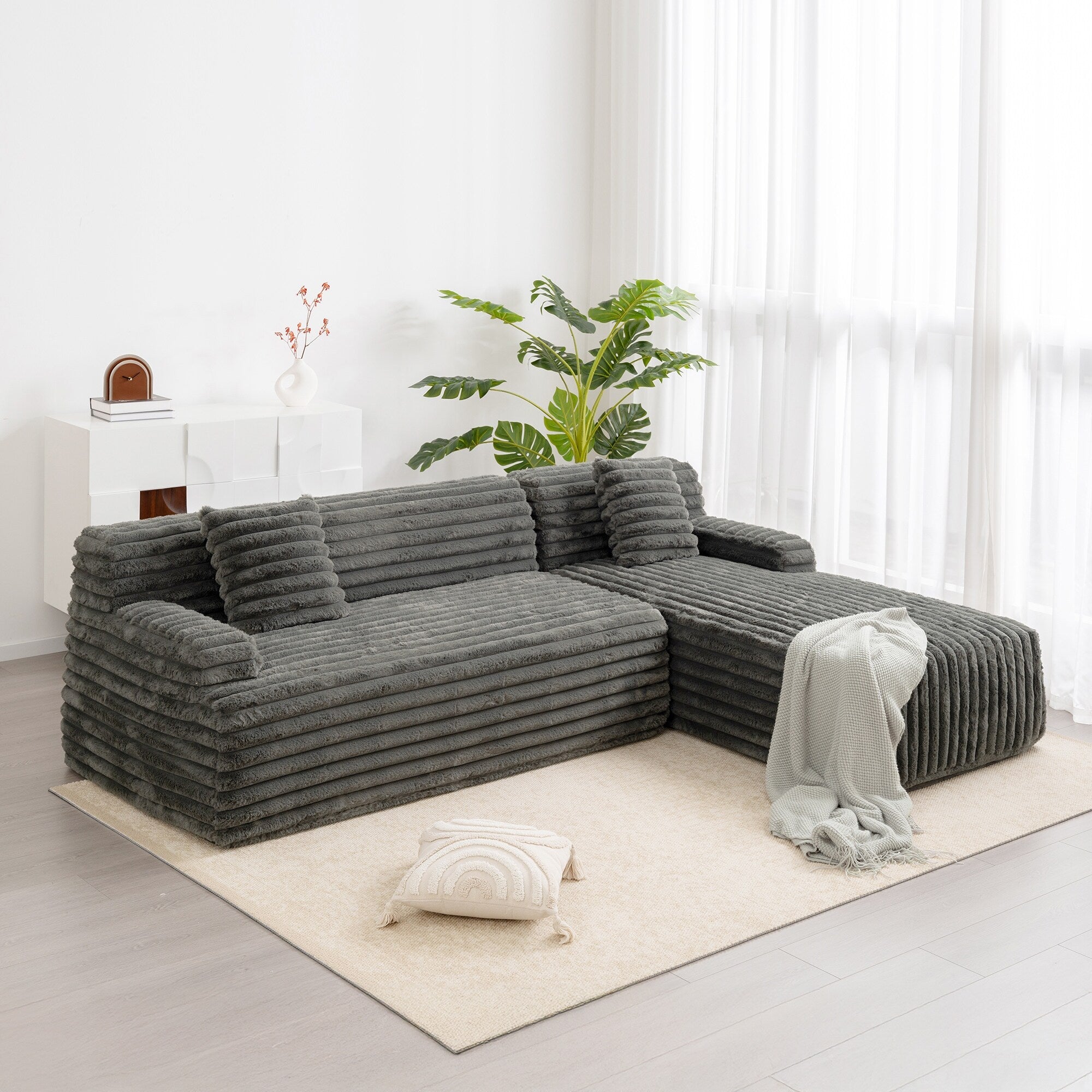 Modern Modular Cloud Sectional Sofa Free-Combined Couch with 2 Throw Pillows for Living Room