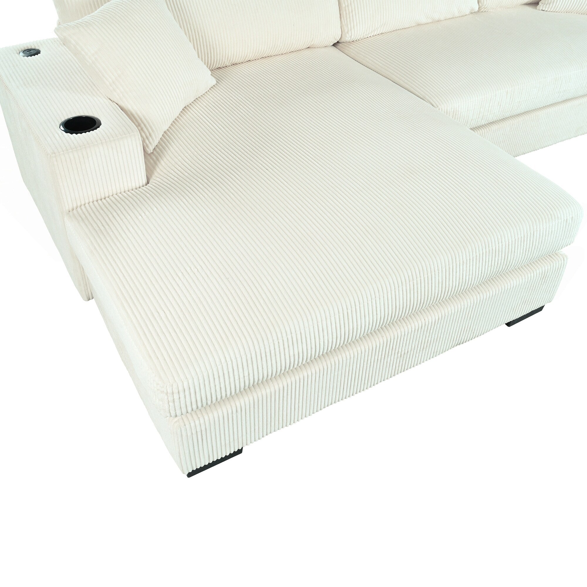 Modern Oversized 3-Seater Sectional Sofa with Cup Holders and USB Charging Ports, Thick Cushions for Living Room