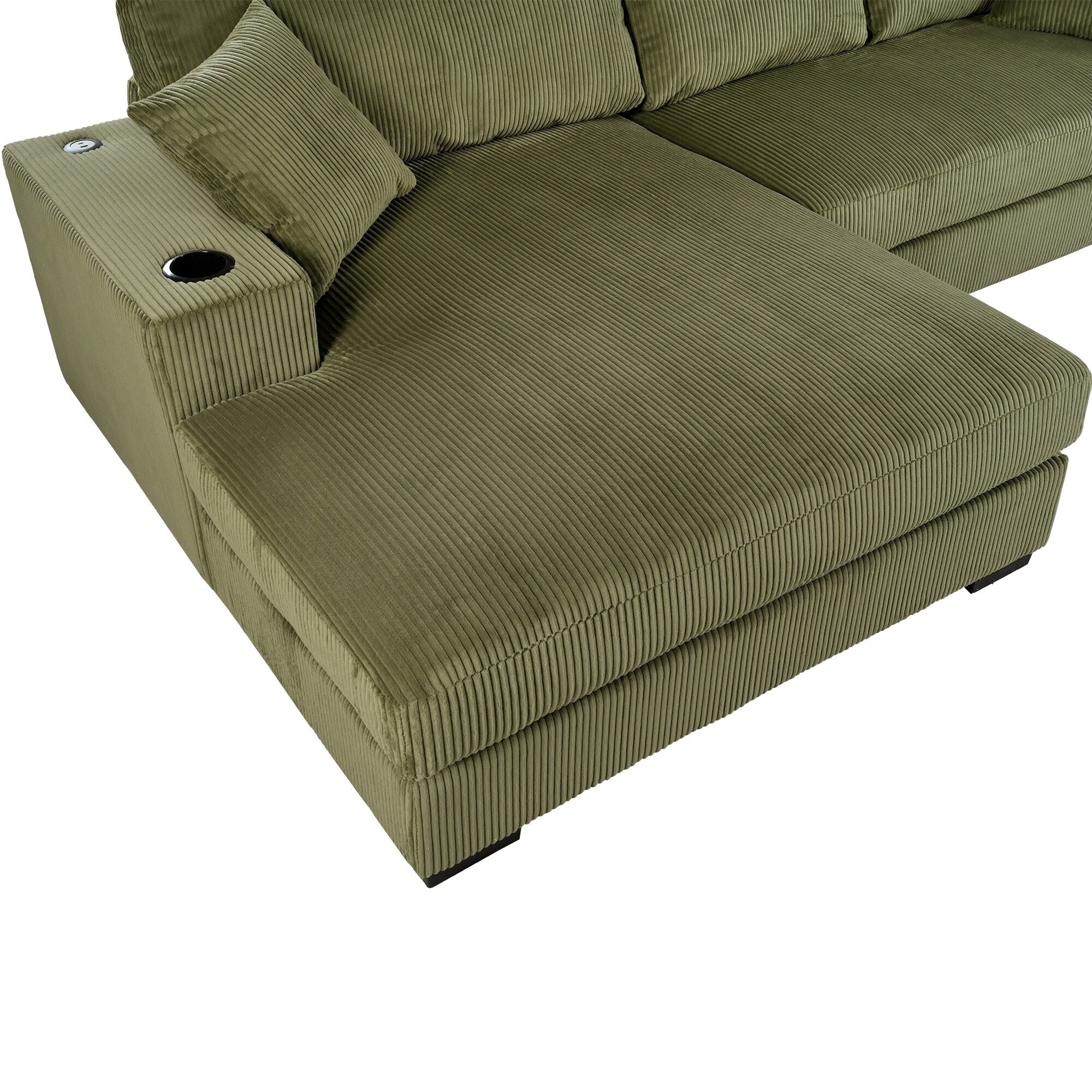 Modern Oversized 3-Seater Sectional Sofa with Cup Holders and USB Charging Ports, Thick Cushions for Living Room