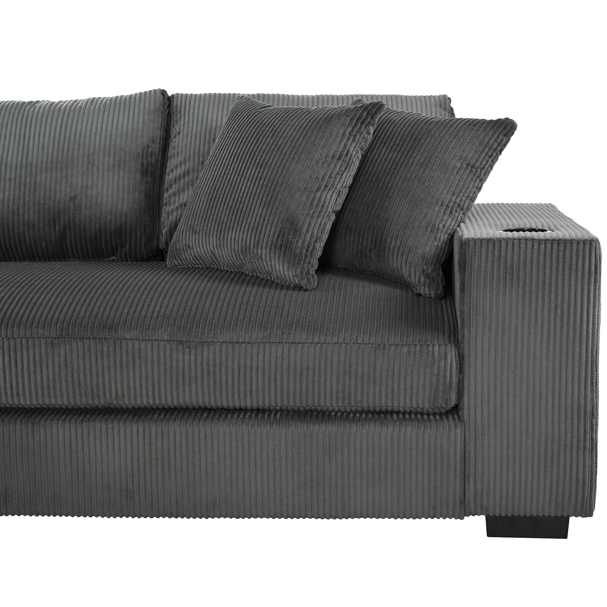 Modern Oversized 3-Seater Sectional Sofa with Cup Holders and USB Charging Ports, Thick Cushions for Living Room