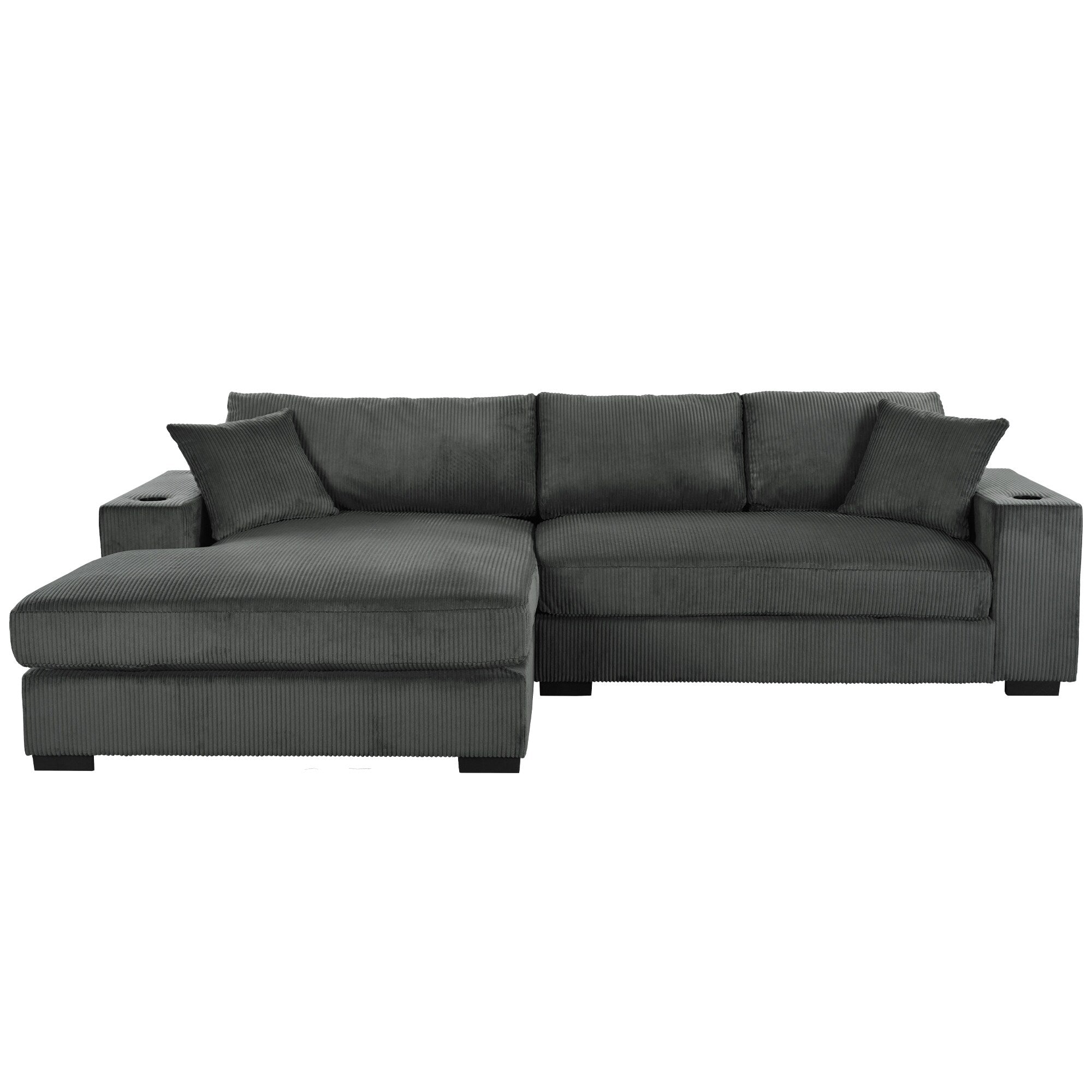 Modern Oversized 3-Seater Sectional Sofa with Cup Holders and USB Charging Ports, Thick Cushions for Living Room