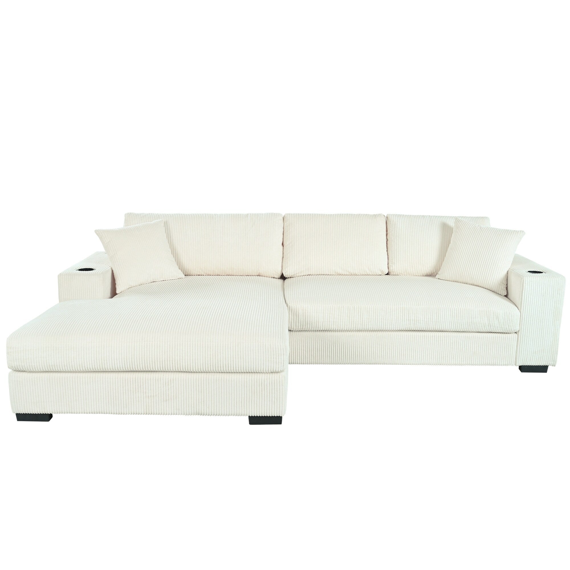 Modern Oversized 3-Seater Sectional Sofa with Cup Holders and USB Charging Ports, Thick Cushions for Living Room
