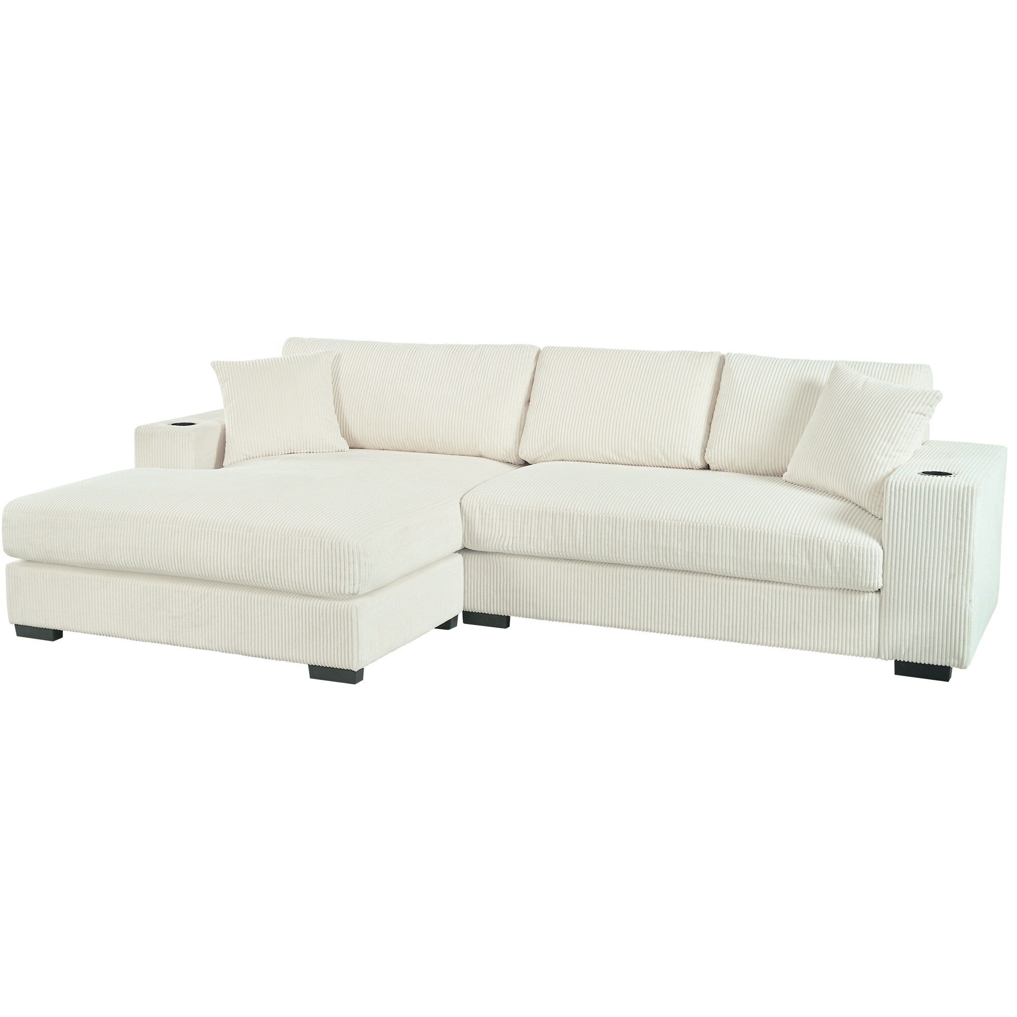 Modern Oversized 3-Seater Sectional Sofa with Cup Holders and USB Charging Ports, Thick Cushions for Living Room