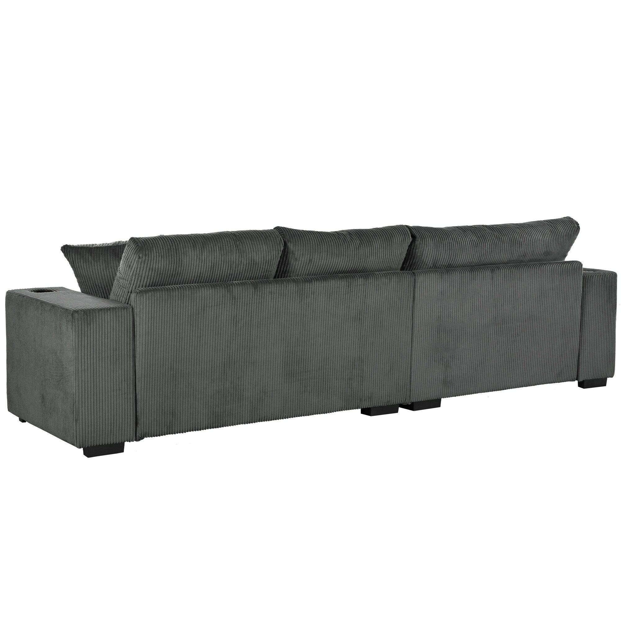 Modern Oversized 3-Seater Sectional Sofa with Cup Holders and USB Charging Ports, Thick Cushions for Living Room