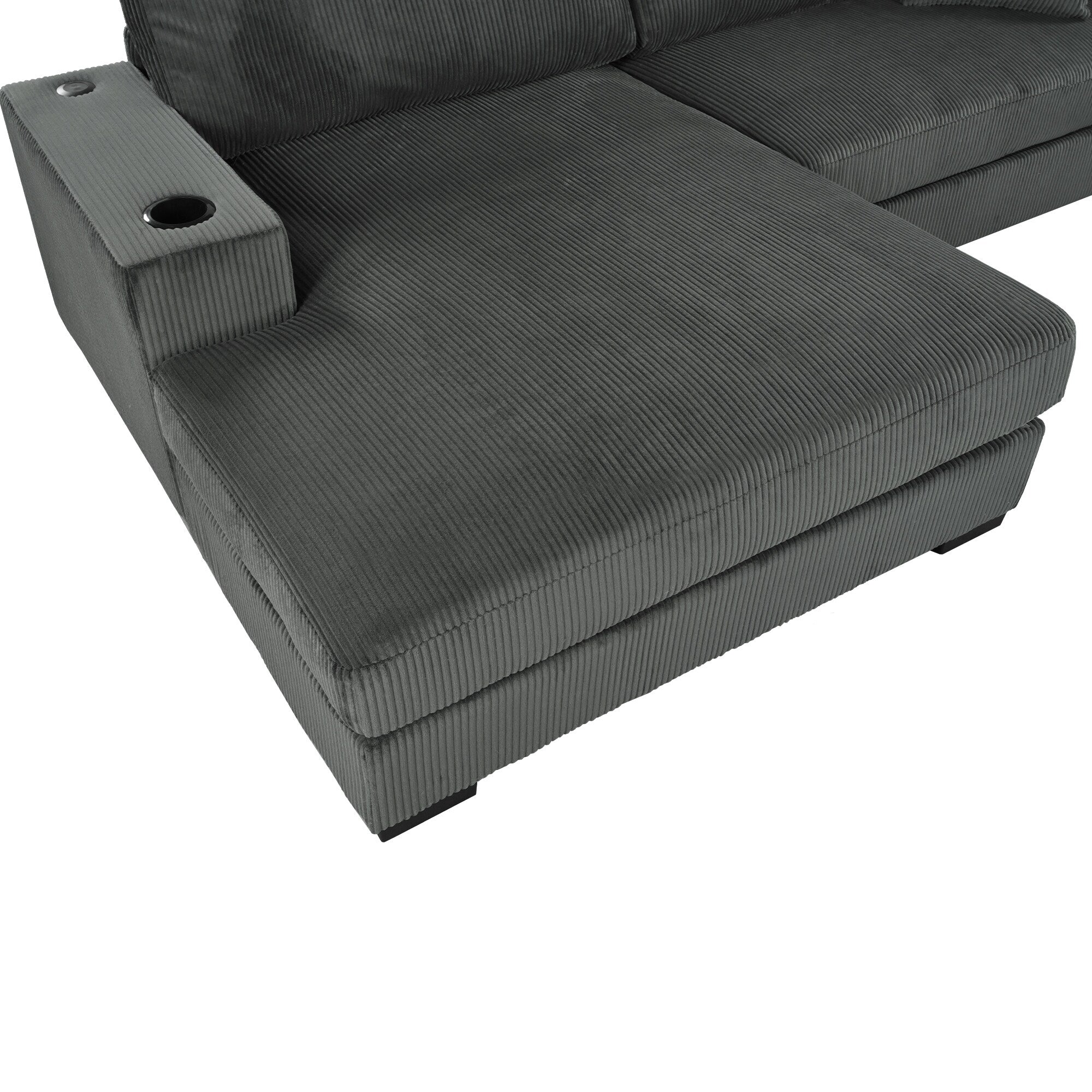 Modern Oversized 3-Seater Sectional Sofa with Cup Holders and USB Charging Ports, Thick Cushions for Living Room