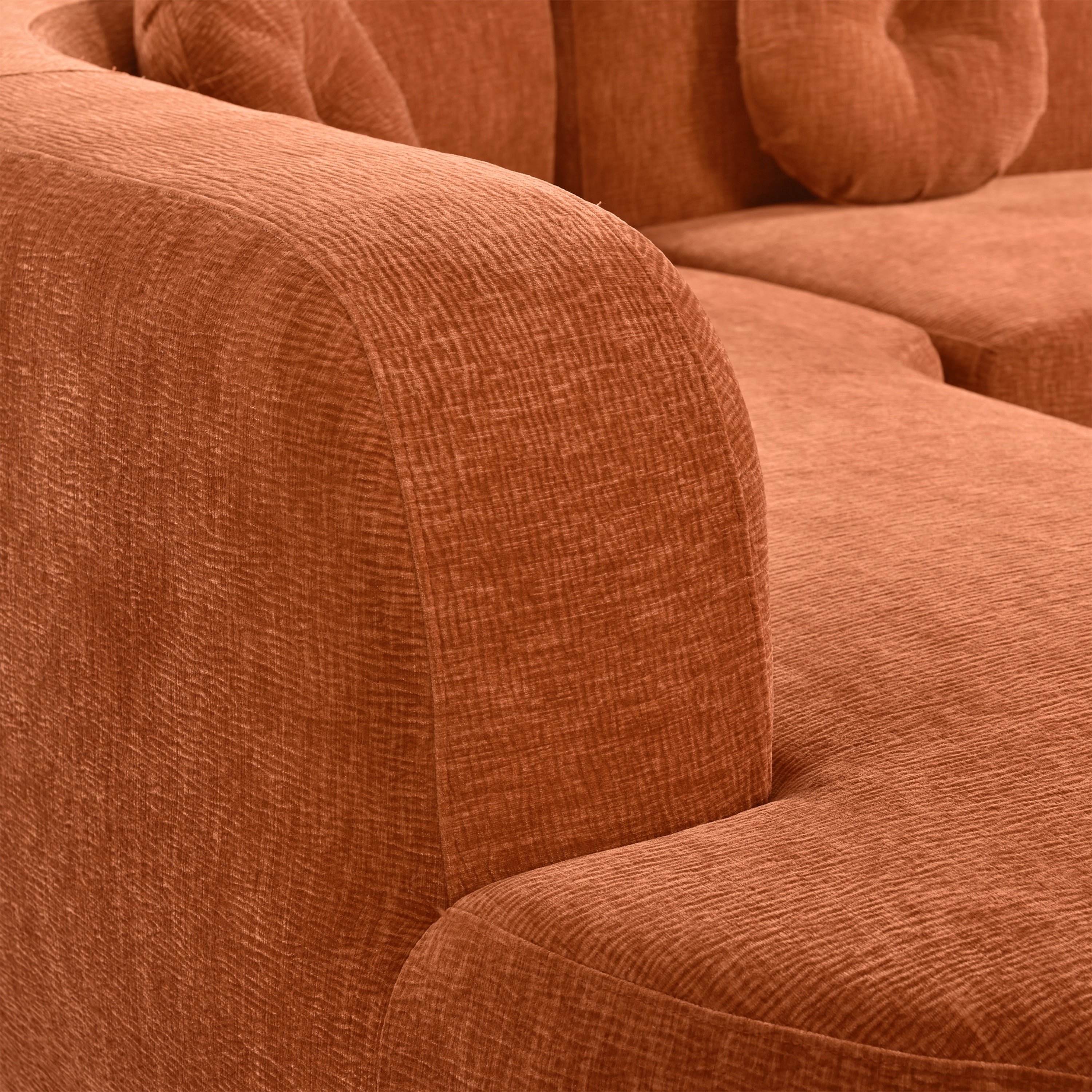 Modern Oversized Curved 4-Seater Sectional Sofa with 3 Round Pillows for Living Room