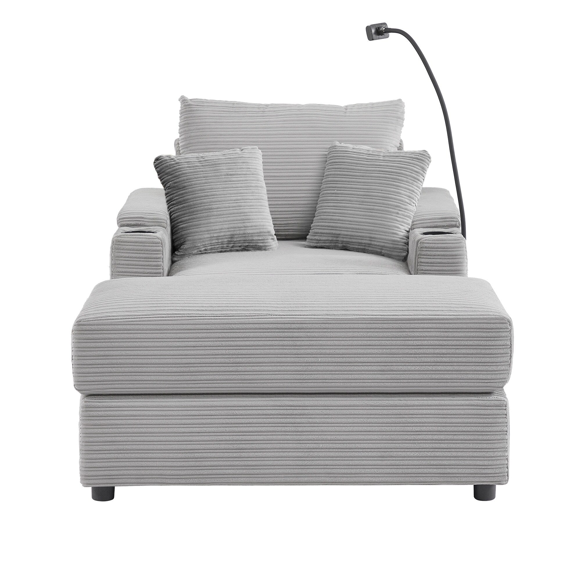 Modern Single Sofa with Movable Ottoman, Hidden Storage, USB Ports, Cup Holders and Phone Holder for Living Room