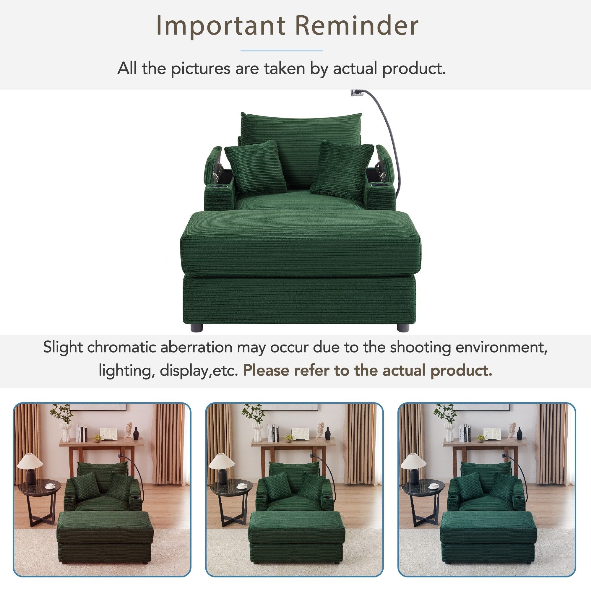 Modern Single Sofa with Movable Ottoman, Hidden Storage, USB Ports, Cup Holders and Phone Holder for Living Room