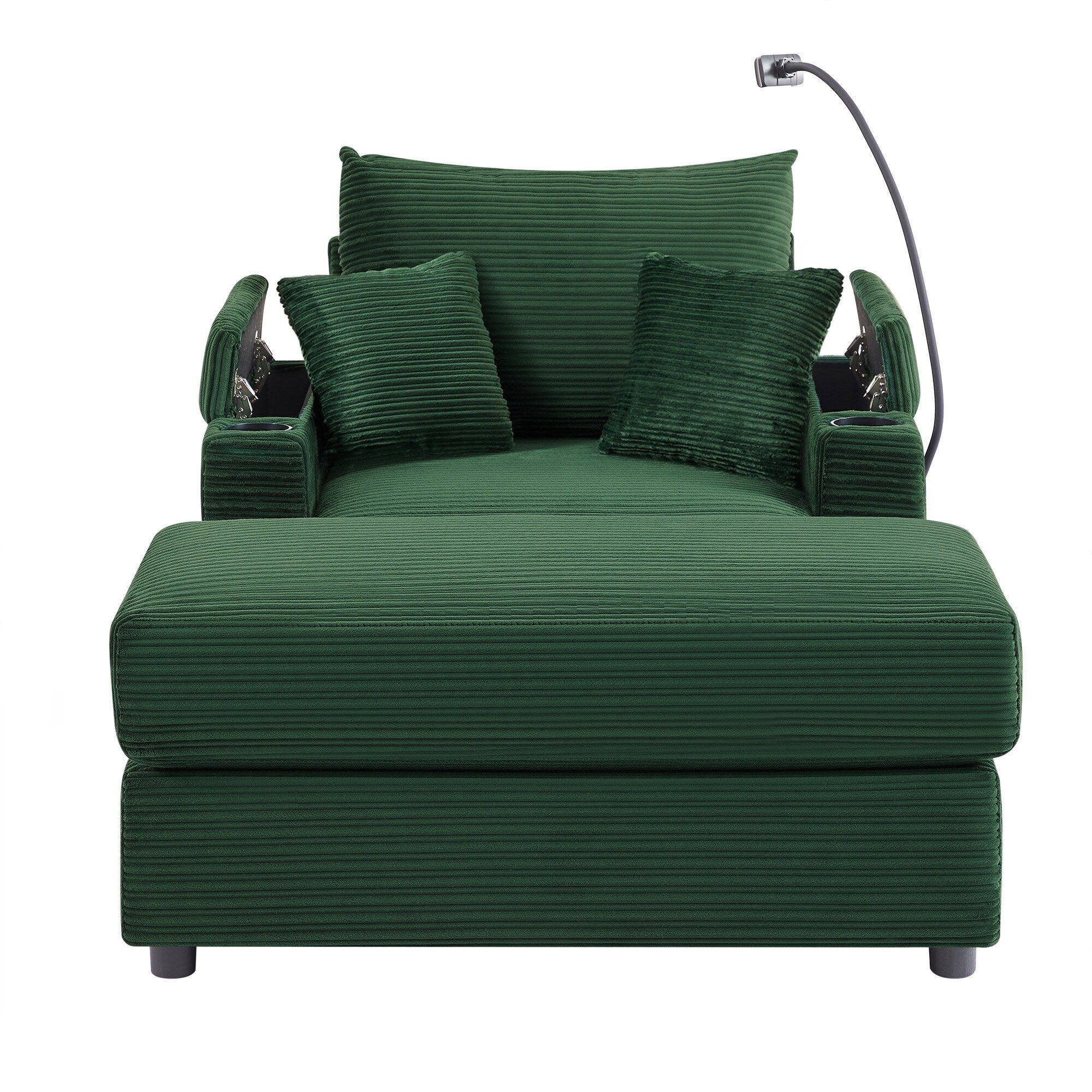 Modern Single Sofa with Movable Ottoman, Hidden Storage, USB Ports, Cup Holders and Phone Holder for Living Room