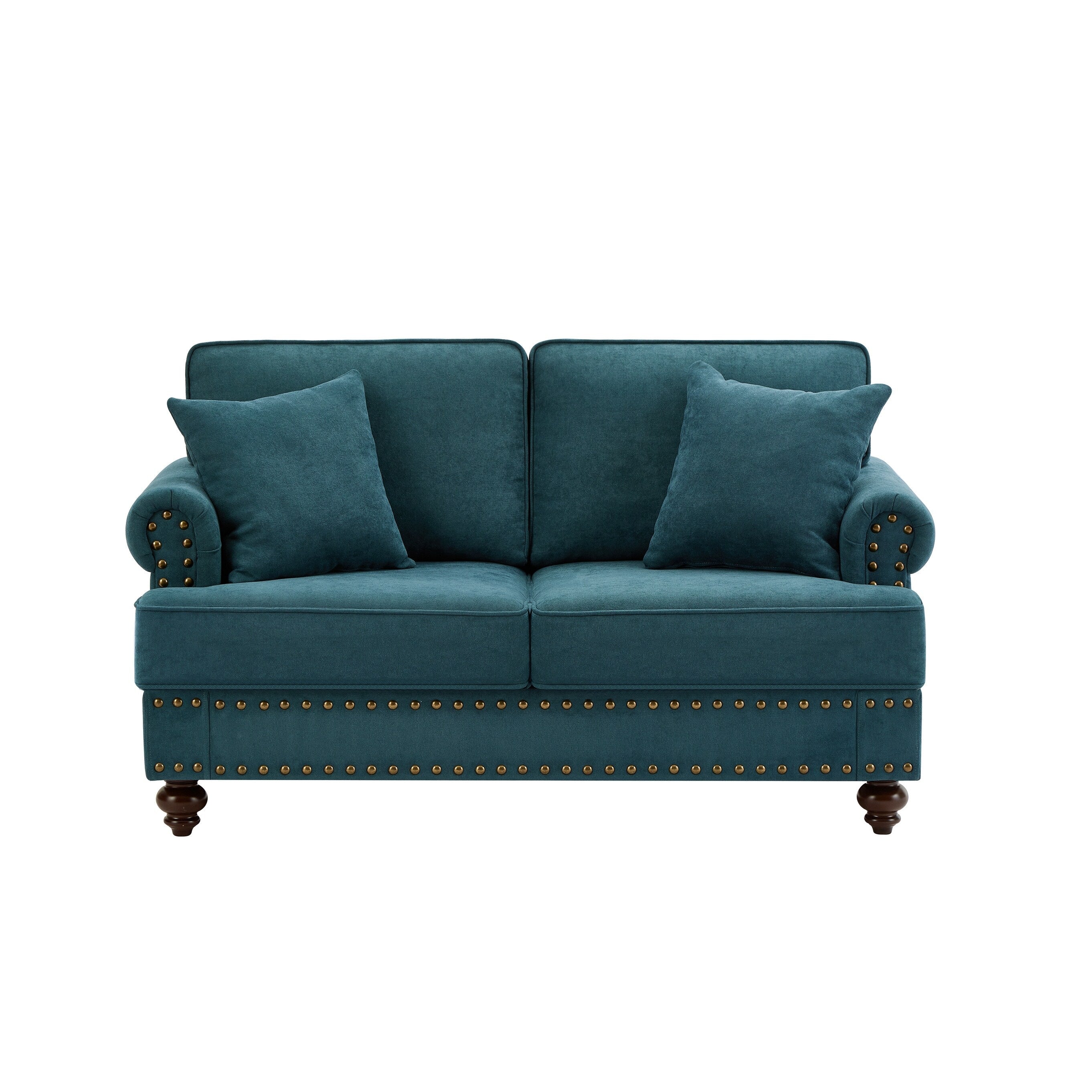 Modern Sleeper Sofa Chenille Fabric Sofa Couch with Nailhead Trim Couch and Lumbar Pillows, Rolled Arms Lounge Settee