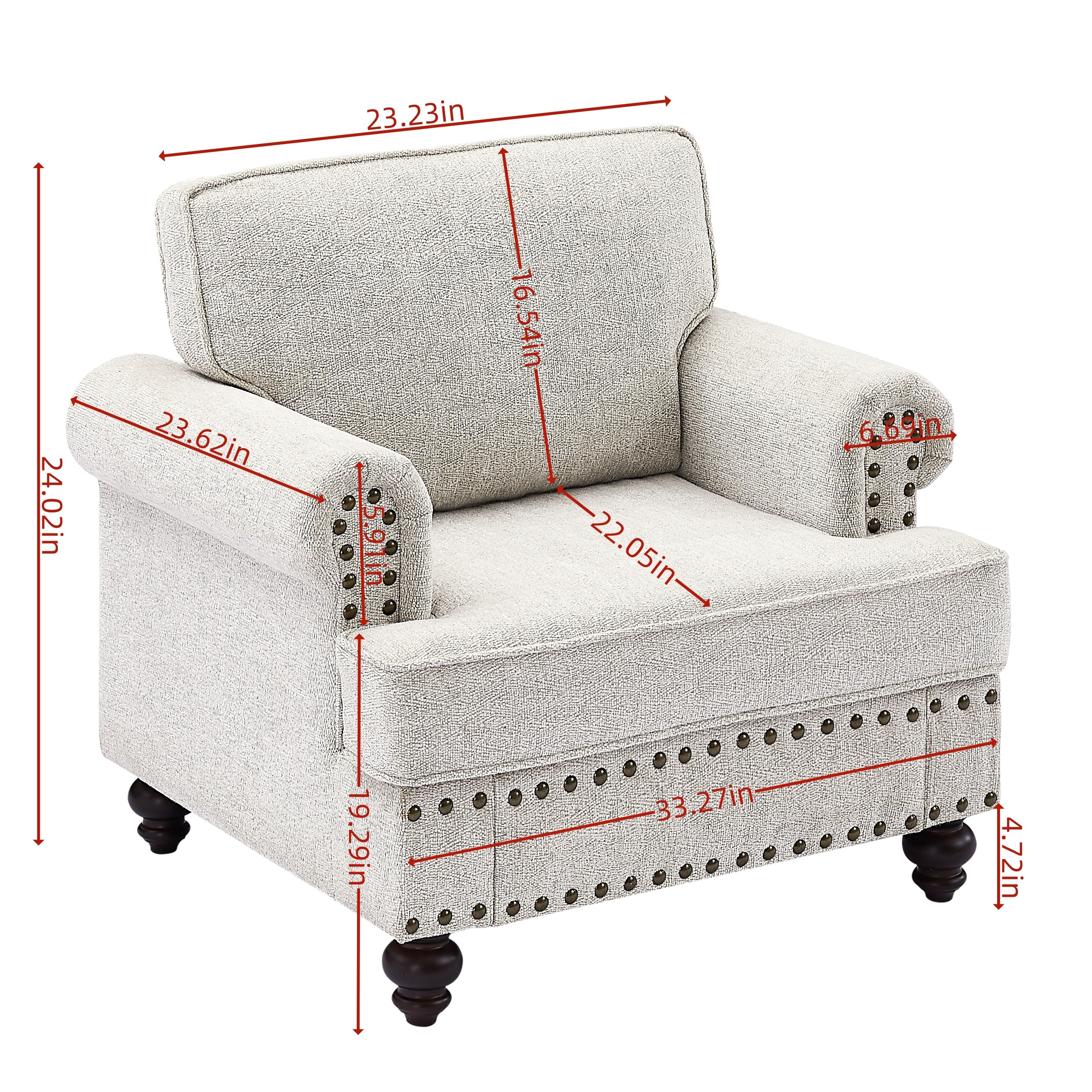 Modern Sleeper Sofa Chenille Fabric Sofa Couch with Nailhead Trim Couch and Lumbar Pillows, Rolled Arms Lounge Settee