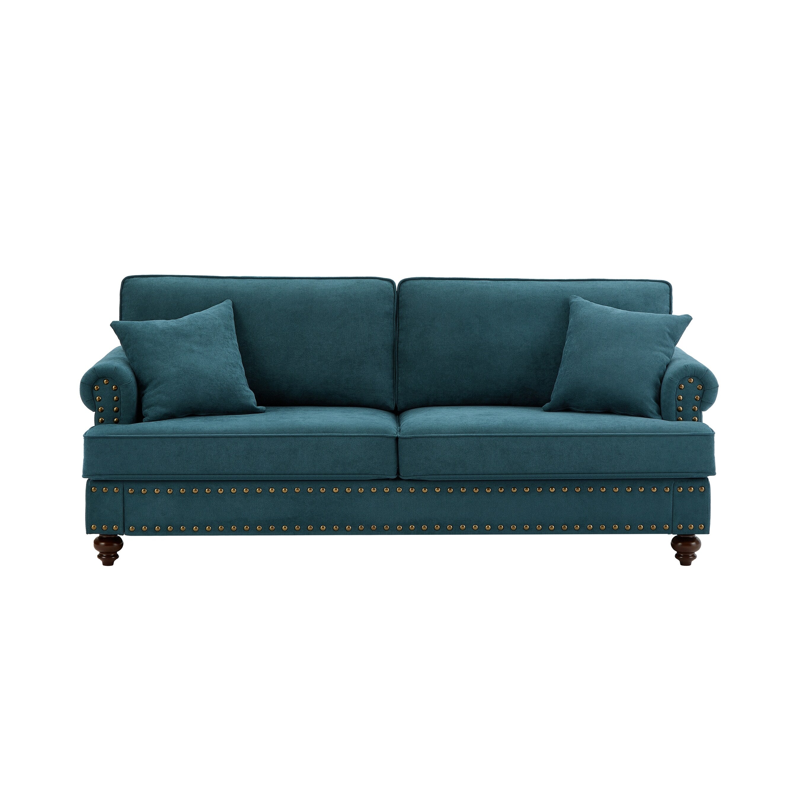 Modern Sleeper Sofa Chenille Fabric Sofa Couch with Nailhead Trim Couch and Lumbar Pillows, Rolled Arms Lounge Settee