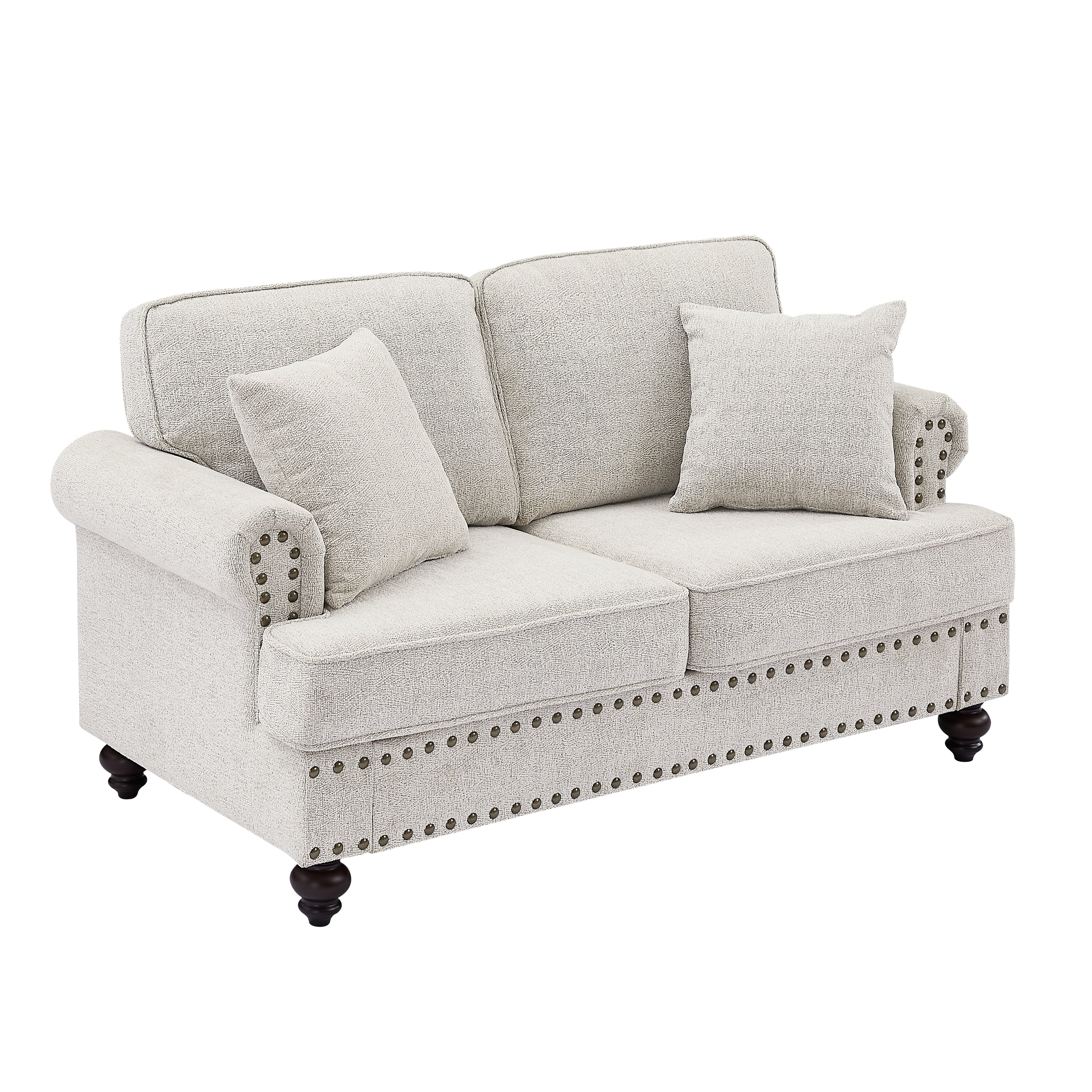 Modern Sleeper Sofa Chenille Fabric Sofa Couch with Nailhead Trim Couch and Lumbar Pillows, Rolled Arms Lounge Settee