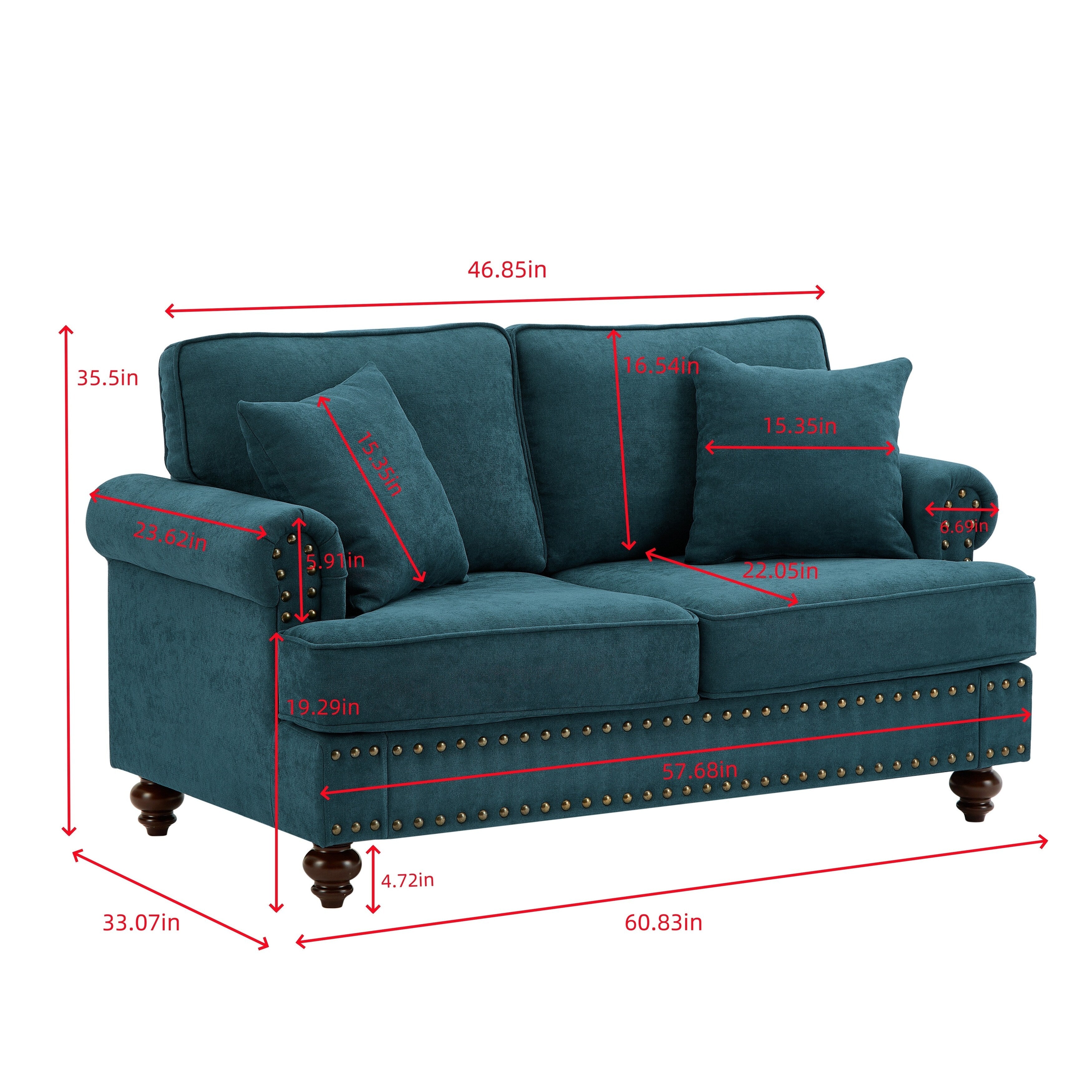 Modern Sofa for Living Room, 82 Green Chenille Sofa Couch, Sectional Love Seat Couch with Brown Legs, Upholstered Sofa for Apar