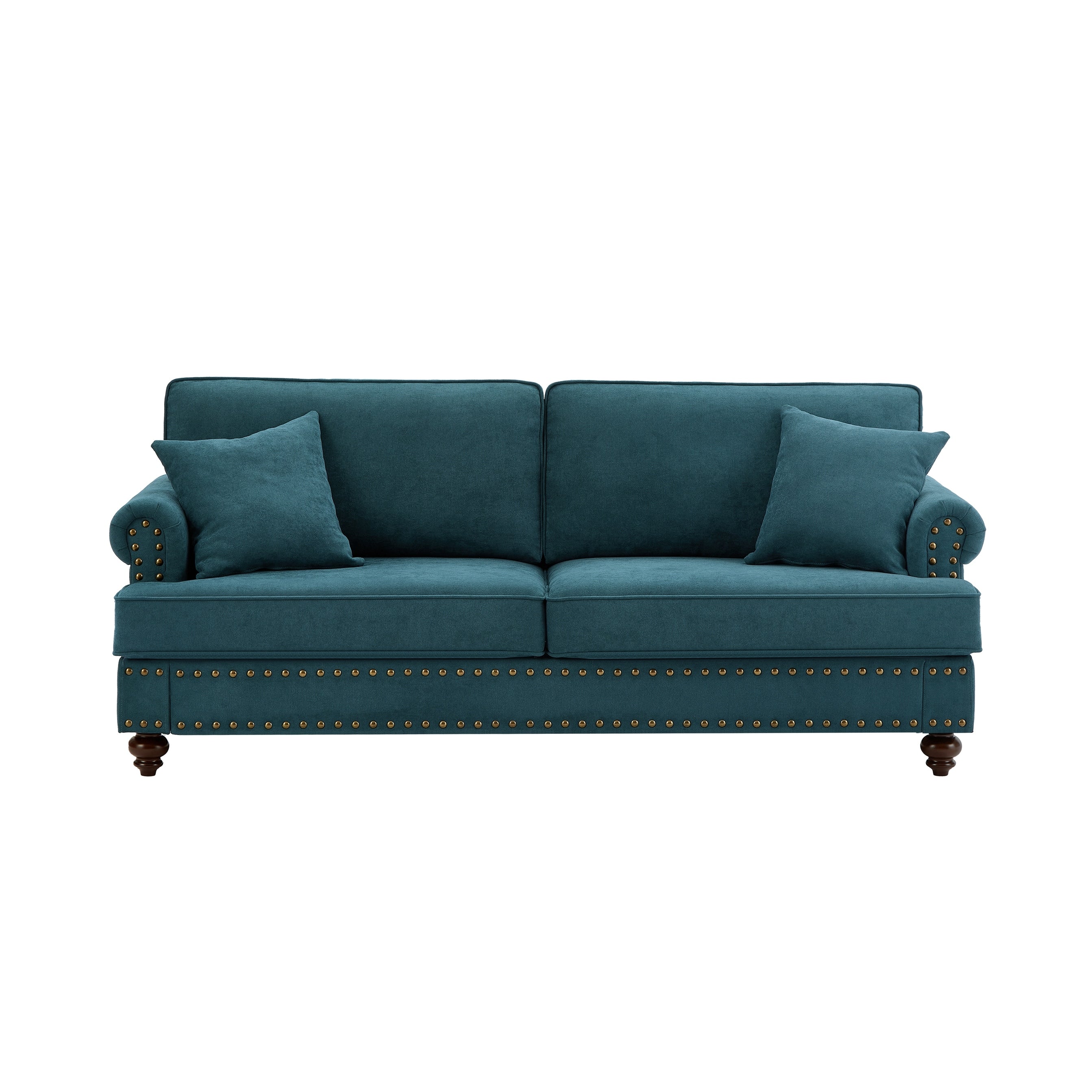 Modern Sofa for Living Room, 82 Green Chenille Sofa Couch, Sectional Love Seat Couch with Brown Legs, Upholstered Sofa for Apar