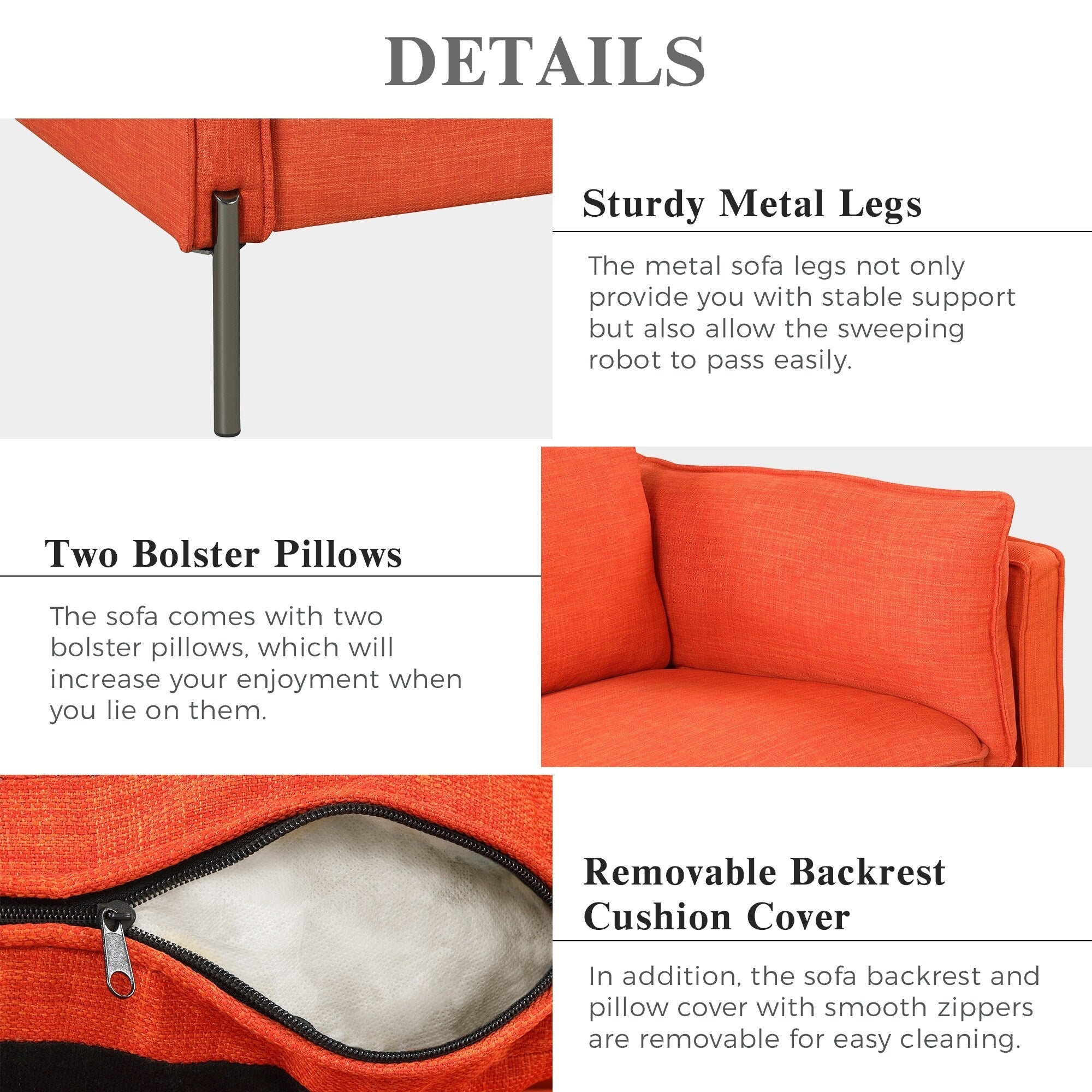 Modern Style 3 Seat Sofa Linen Fabric Upholstered Couch Furniture