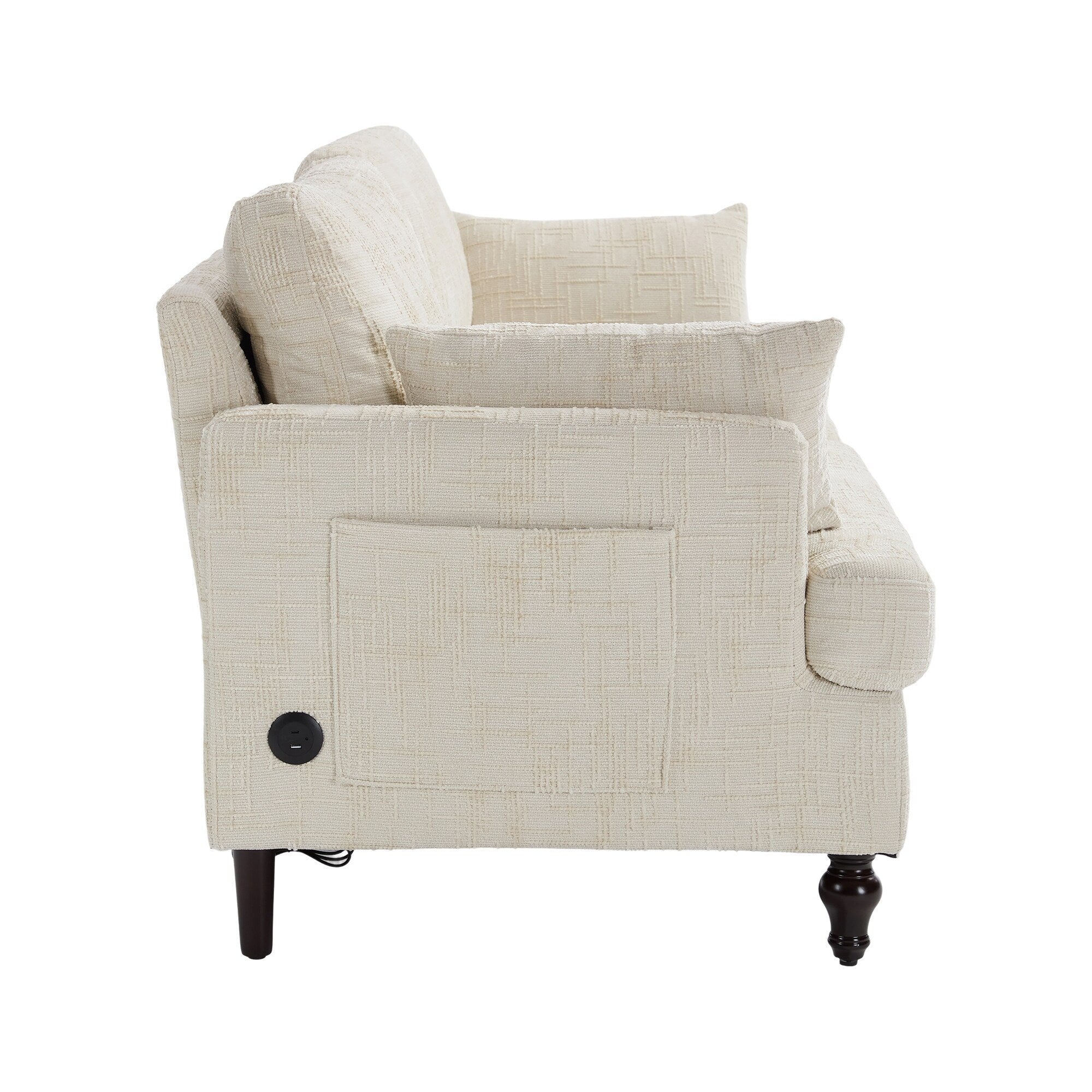 Modern Style Chenille 2-Seater Wood-Legged Sofa With Led Light, Usb Charging Port And Storage Bag Living Room Bedroom Study Room
