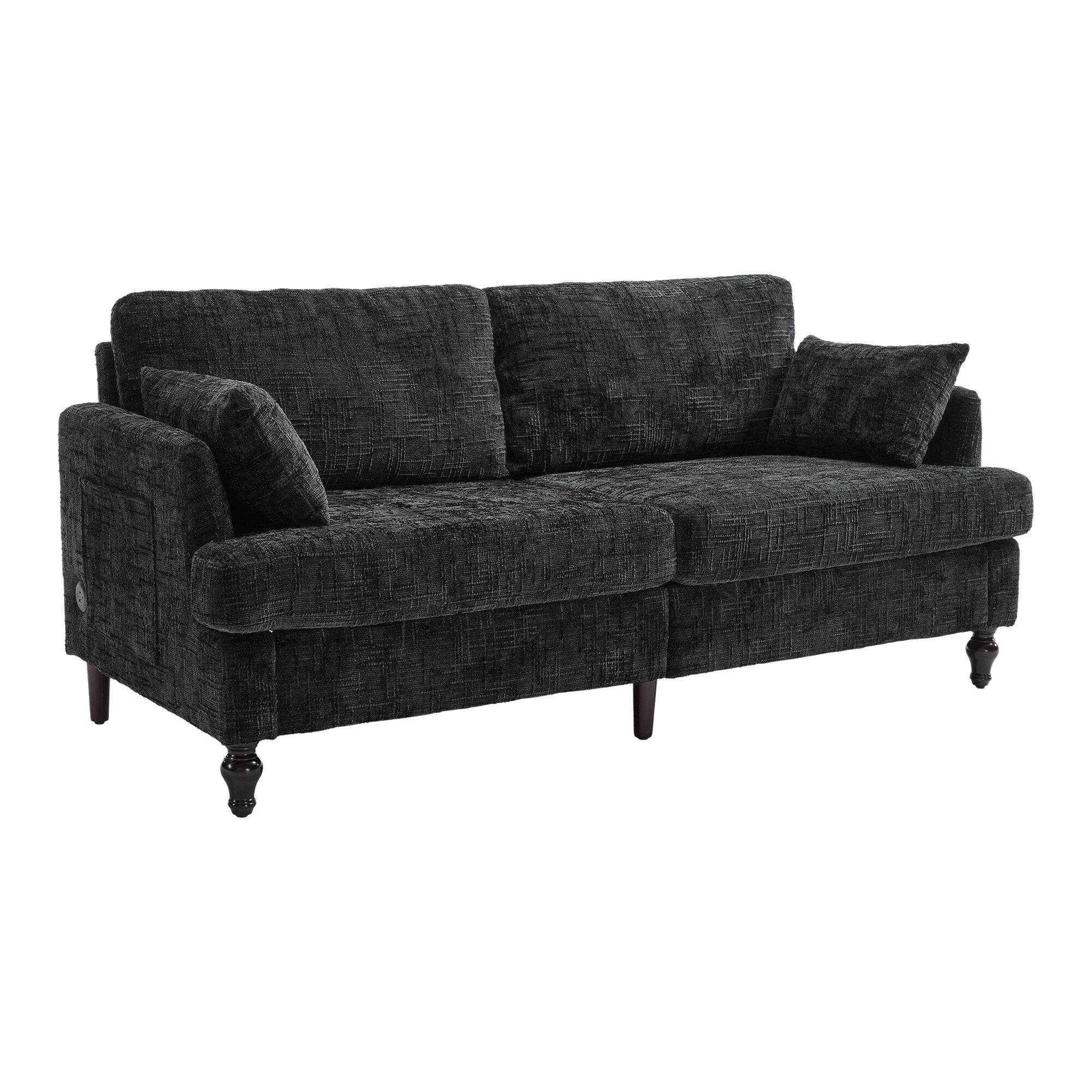 Modern Style Chenille 2-Seater Wood-Legged Sofa With Led Light, Usb Charging Port And Storage Bag Living Room Bedroom Study Room
