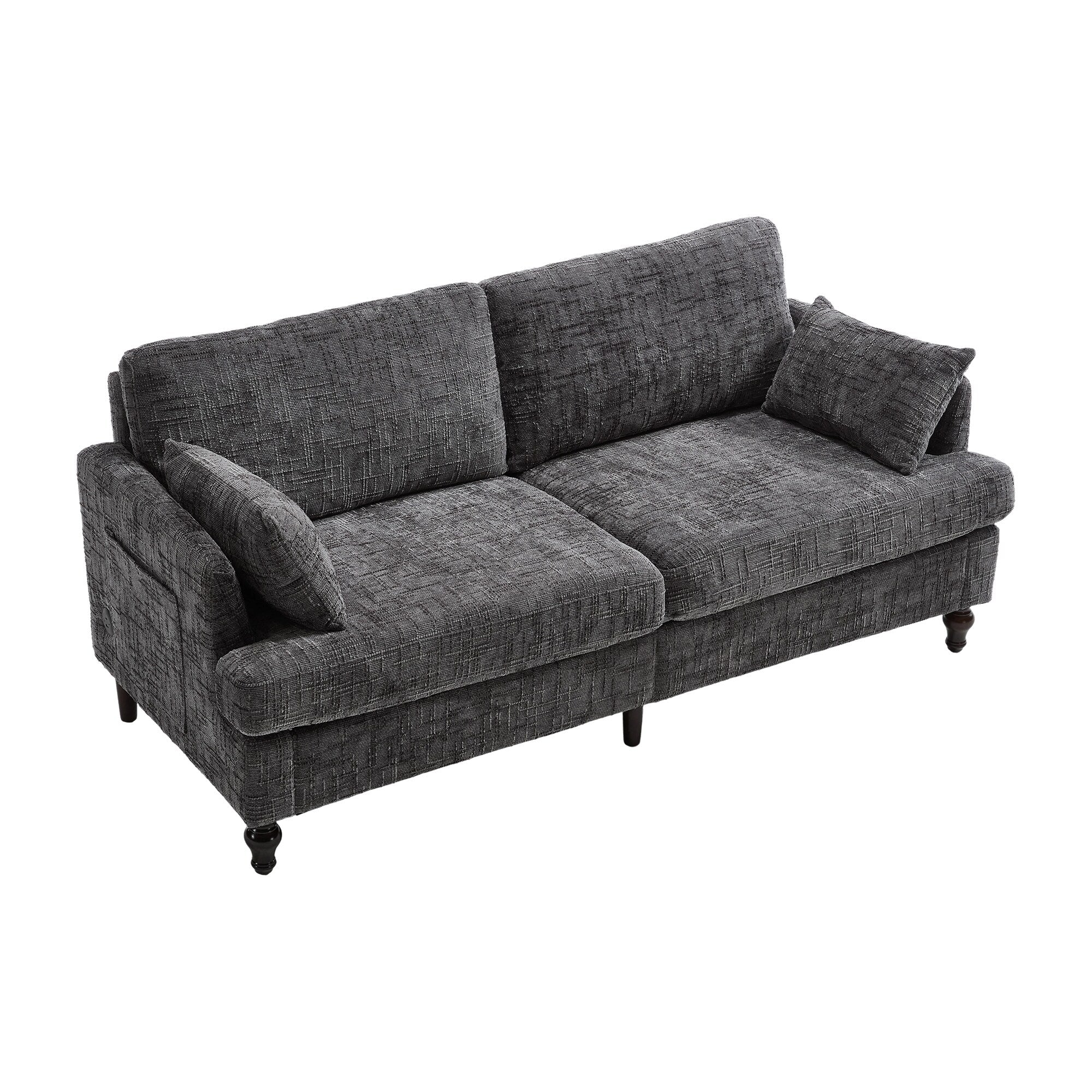 Modern Style Chenille 2-Seater Wood-Legged Sofa With Led Light, Usb Charging Port And Storage Bag Living Room Bedroom Study Room