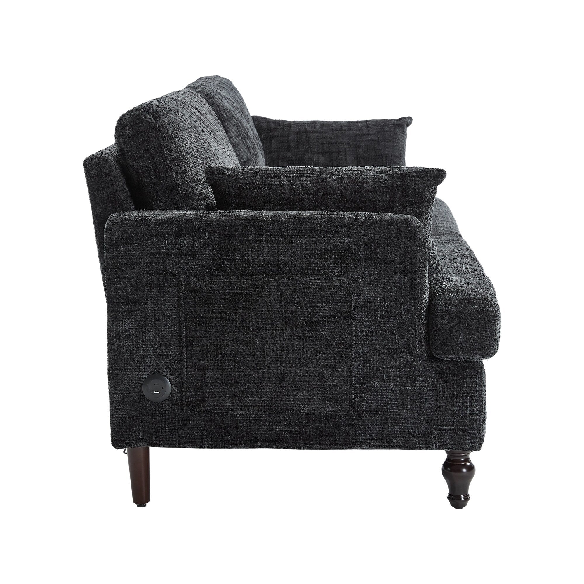 Modern Style Chenille 2-Seater Wood-Legged Sofa With Led Light, Usb Charging Port And Storage Bag Living Room Bedroom Study Room
