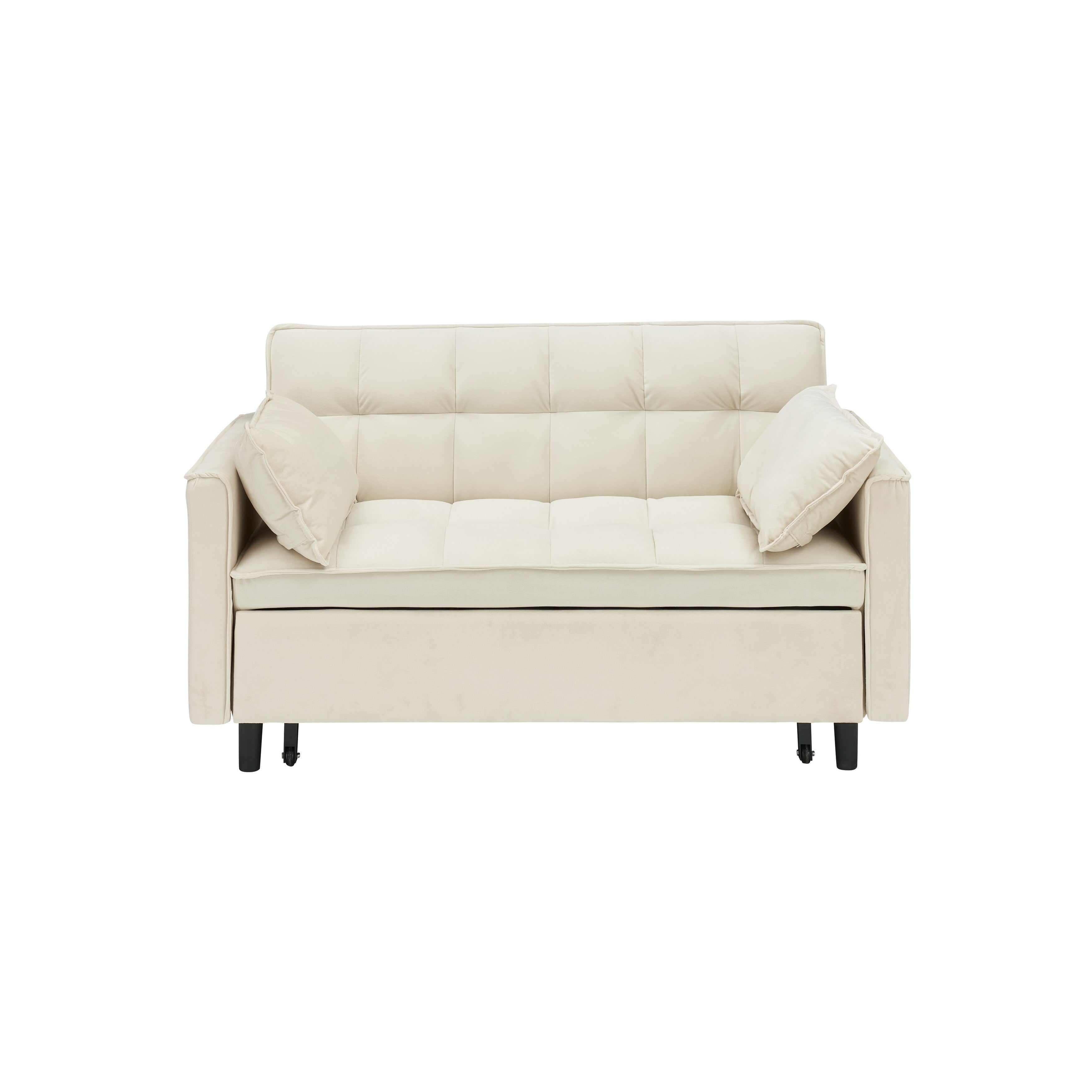 Modern velvet sofa, sofa pull-out bed, small love seat casual sofa with back, pockets, 3 in 1 convertible sleep sofa bed.