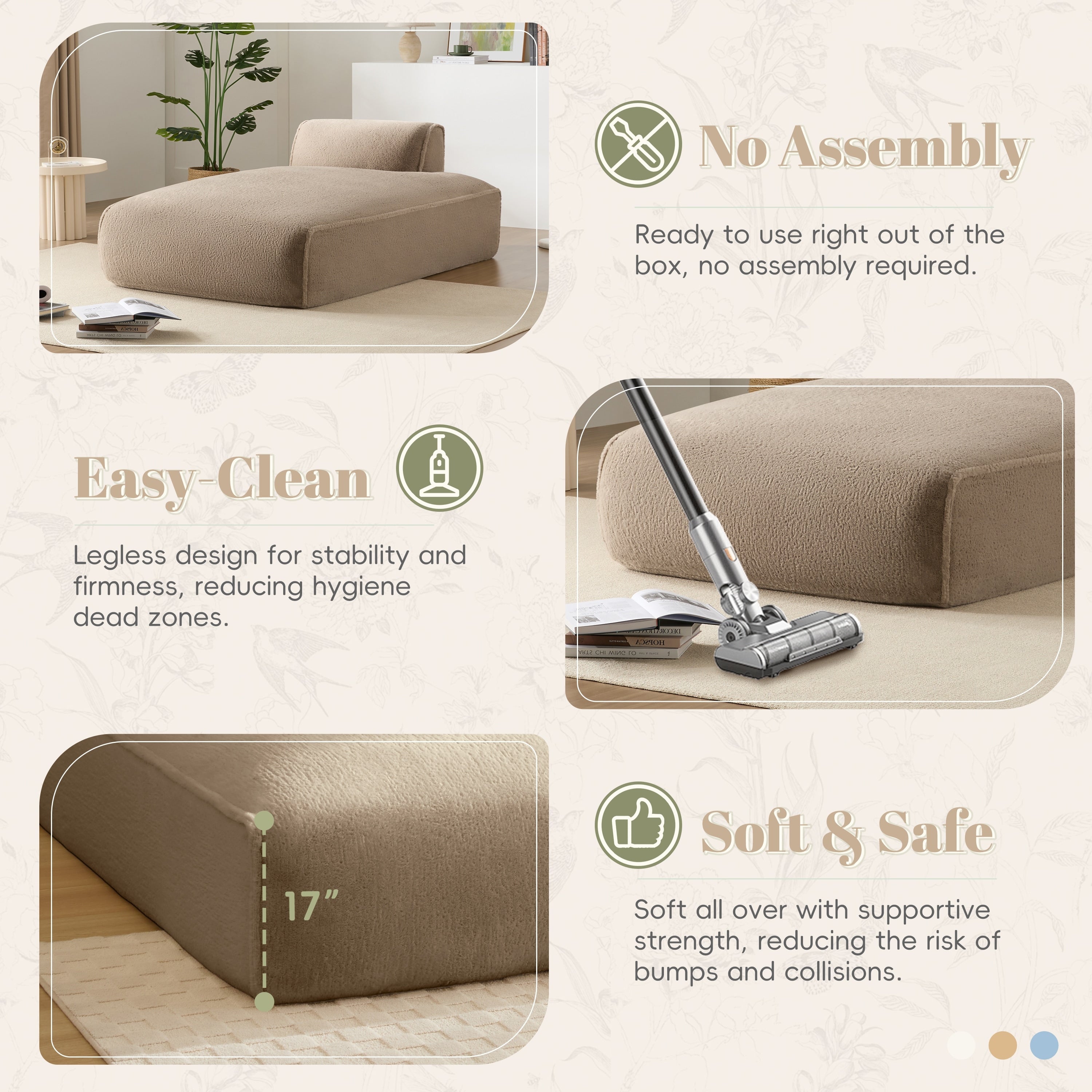 Modular 72-Inch Fully Compressed Sofa Bed with Frameless Design for Living Room, No Assembly Required