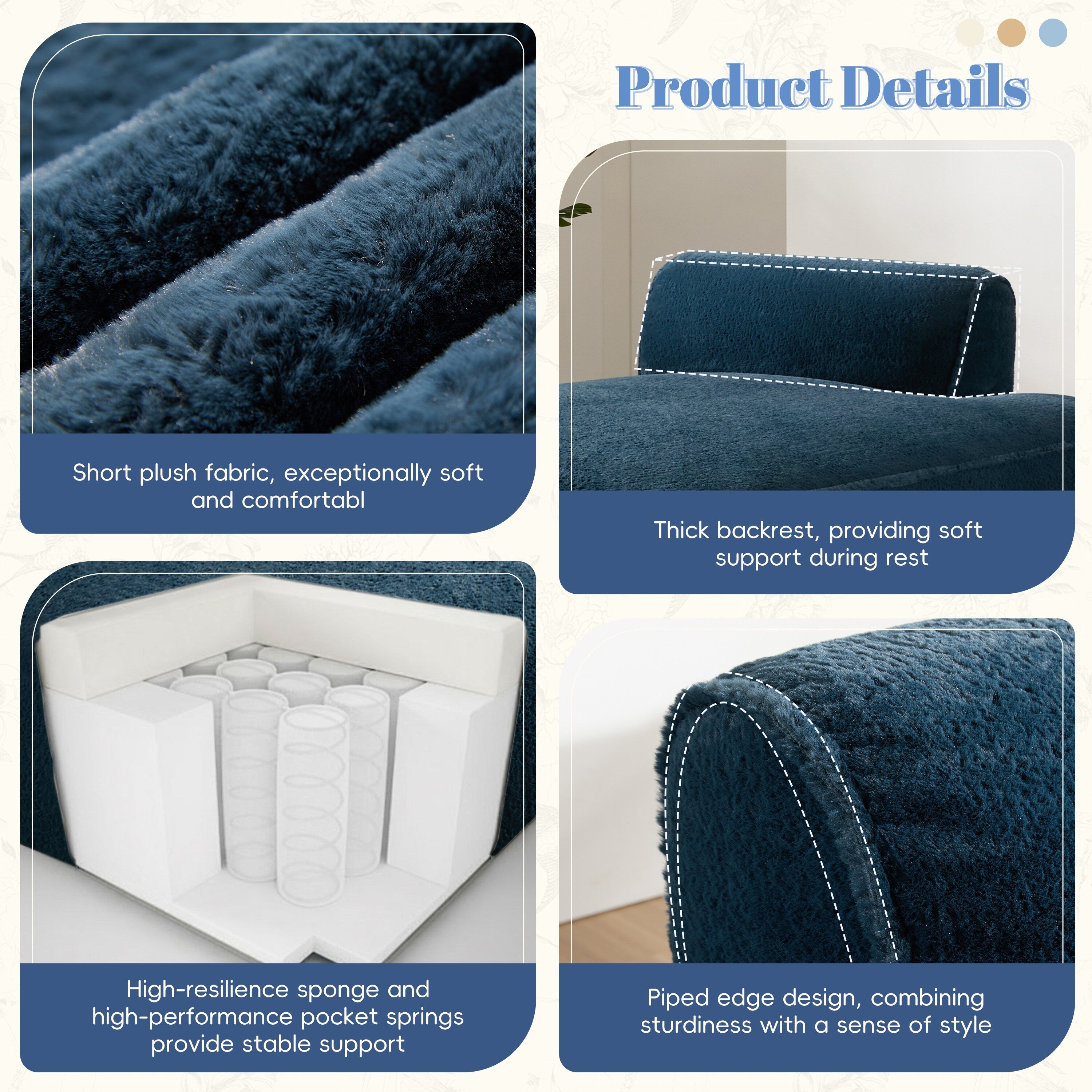 Modular 72-Inch Fully Compressed Sofa Bed with Frameless Design for Living Room, No Assembly Required