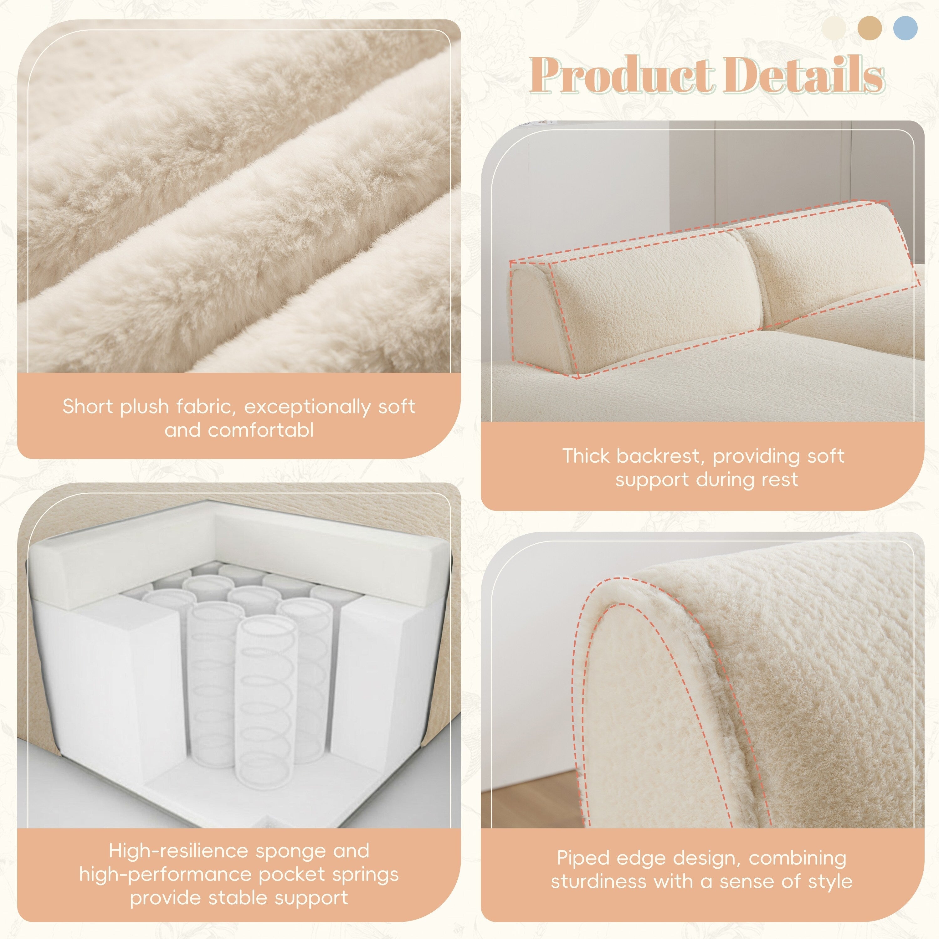 Modular 72-Inch Fully Compressed Sofa Bed with Frameless Design for Living Room, No Assembly Required