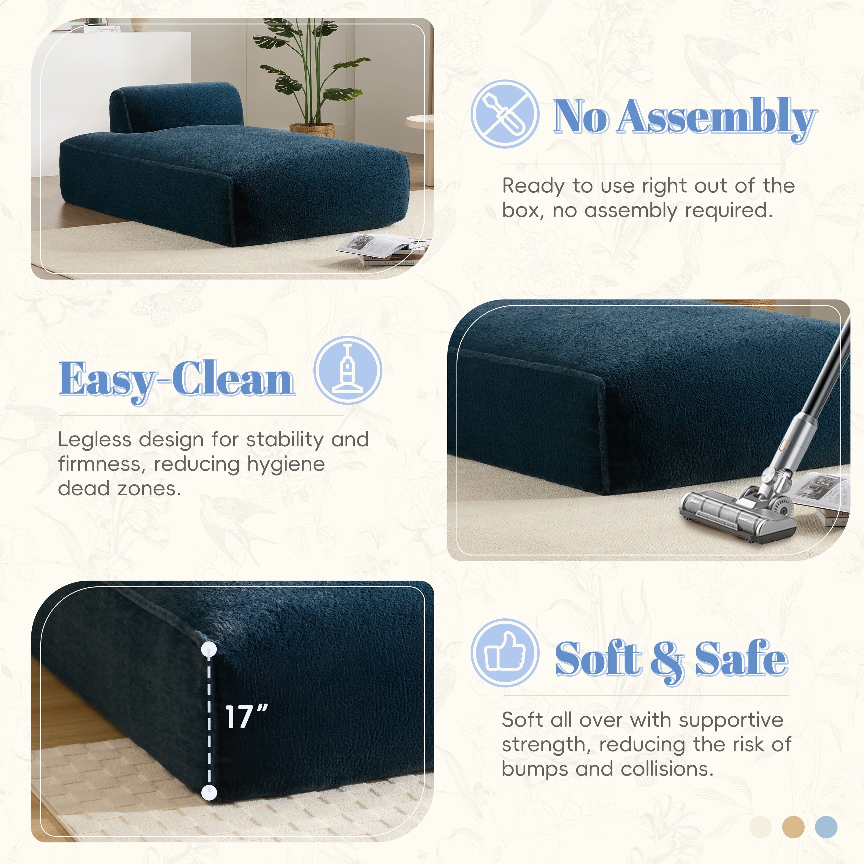 Modular 72-Inch Fully Compressed Sofa Bed with Frameless Design for Living Room, No Assembly Required