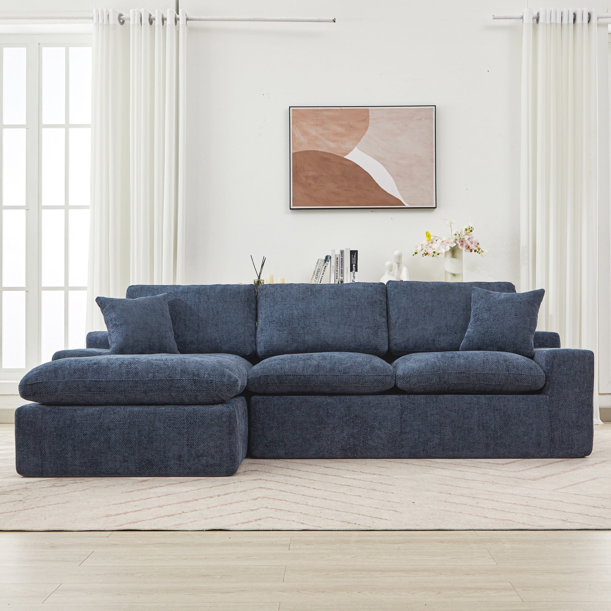 Modular Chenille Cloud Sectional Sofa with Double-Layer Cushions, Side Storage and Matching Pillows for Living Room