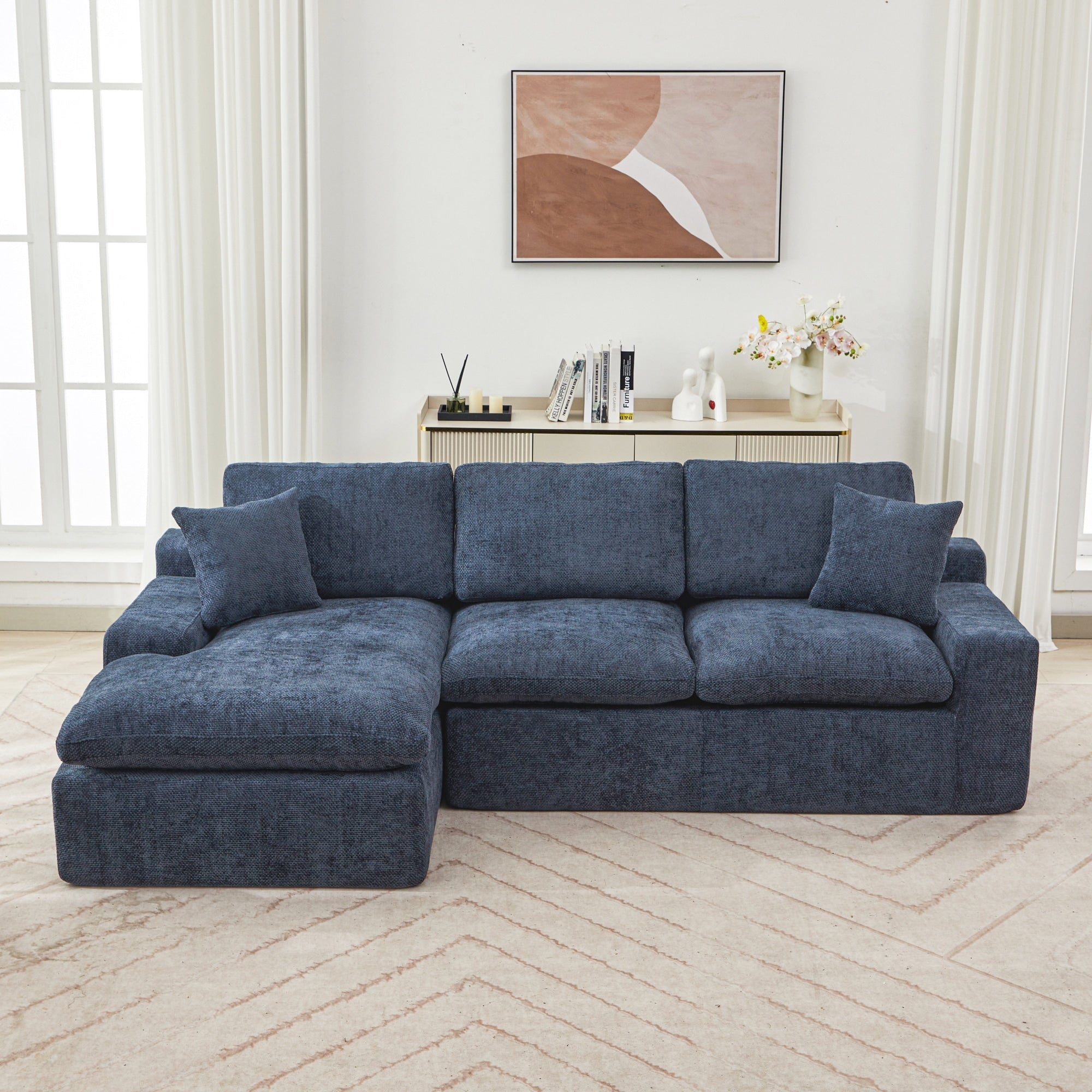 Modular Chenille Cloud Sectional Sofa with Double-Layer Cushions, Side Storage and Matching Pillows for Living Room