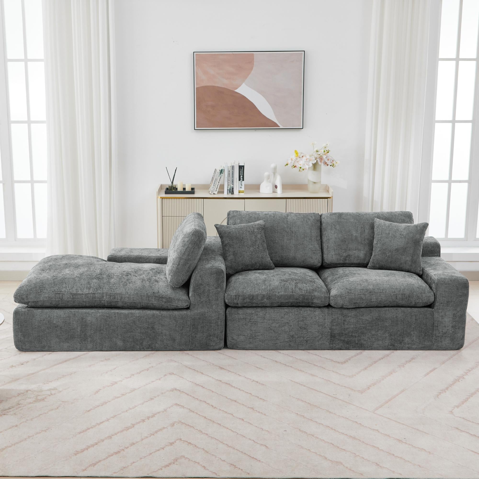 Modular Chenille Cloud Sectional Sofa with Double-Layer Cushions, Side Storage and Matching Pillows for Living Room