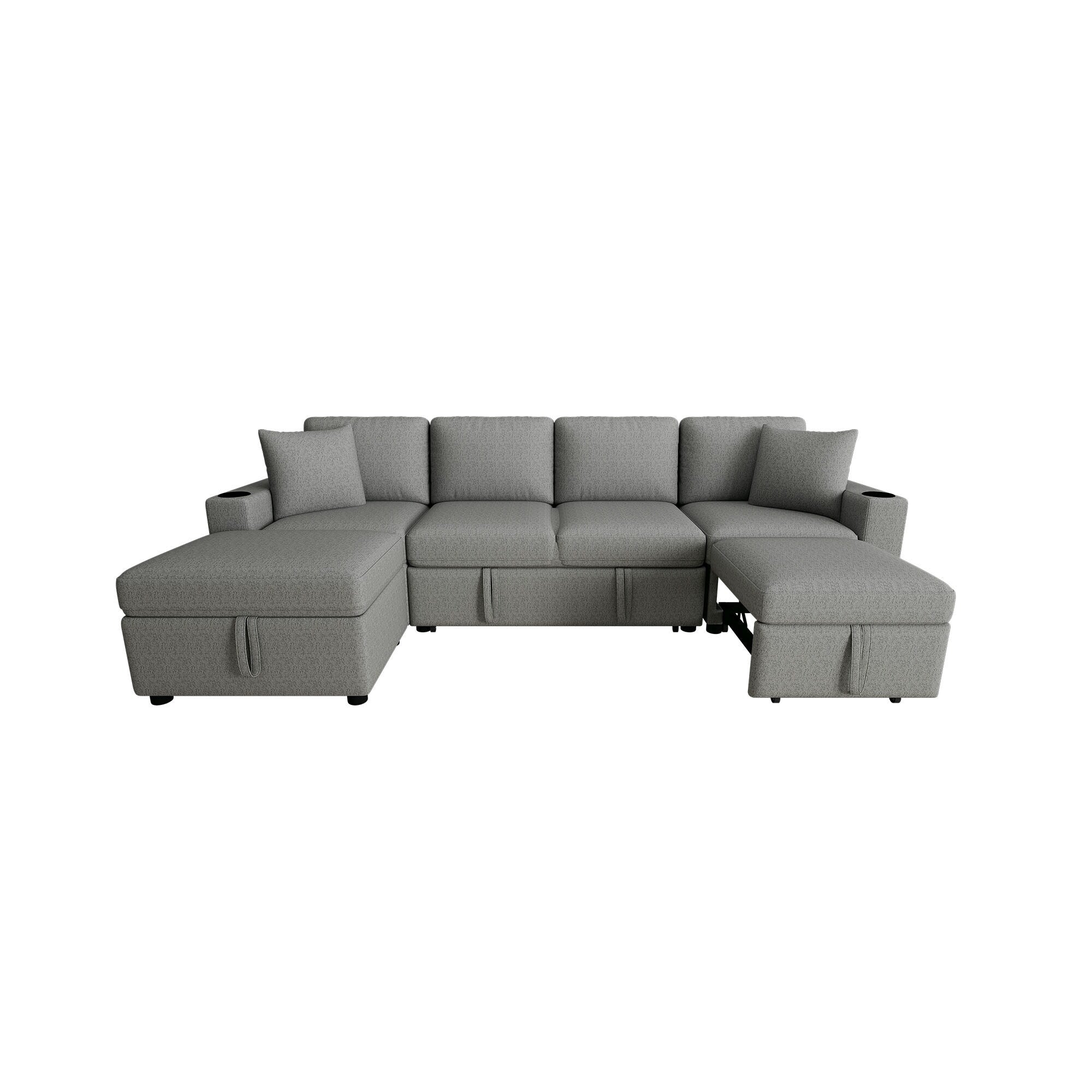 Modular Chenille Pull-Out Sleeper Sofa with Movable Storage Ottoman and USB Ports for Living Room