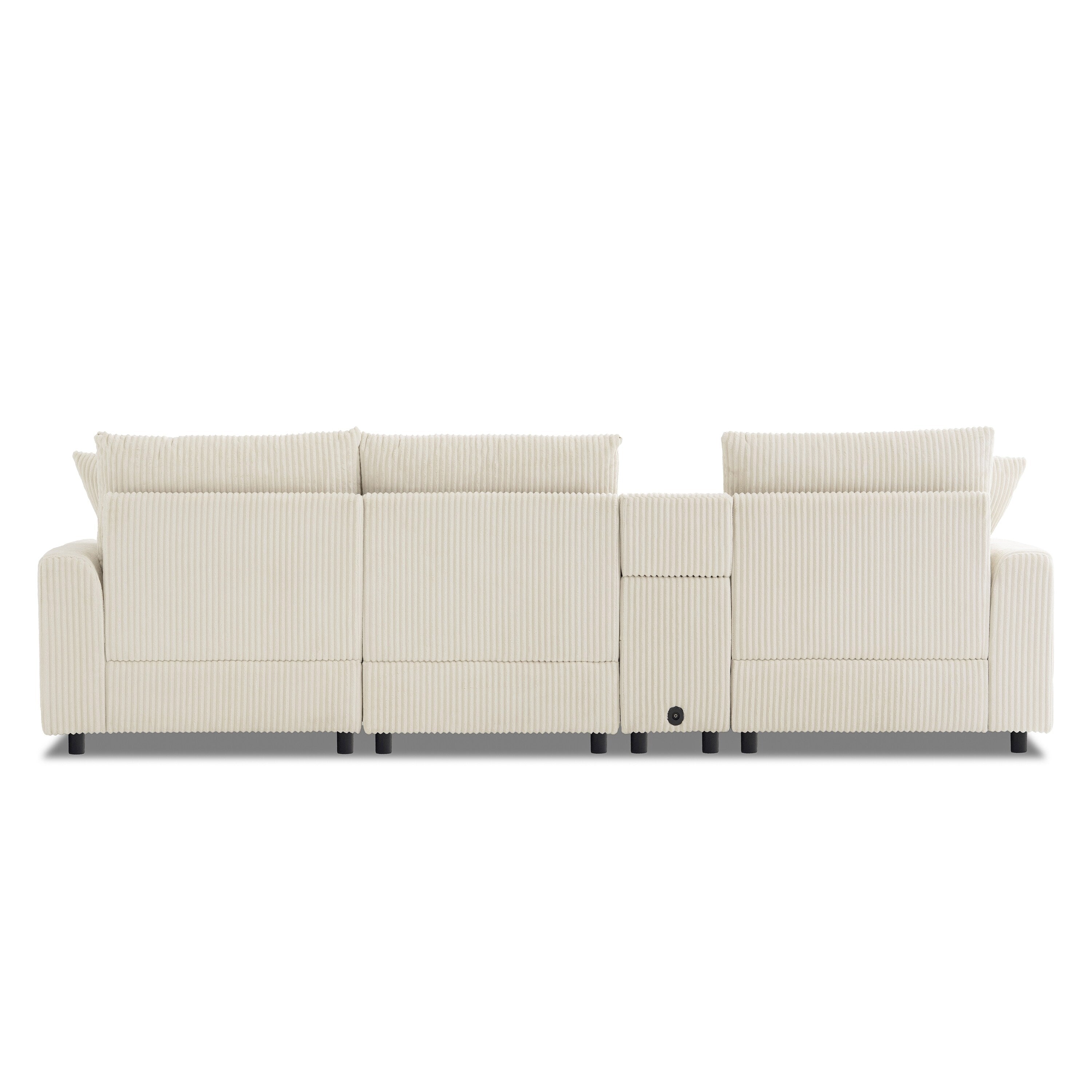 Modular Corduroy Sectional Sofa with Bluetooth Speakers, Charging Ports, Cup Holders, Storage and Ottoman for Living Room