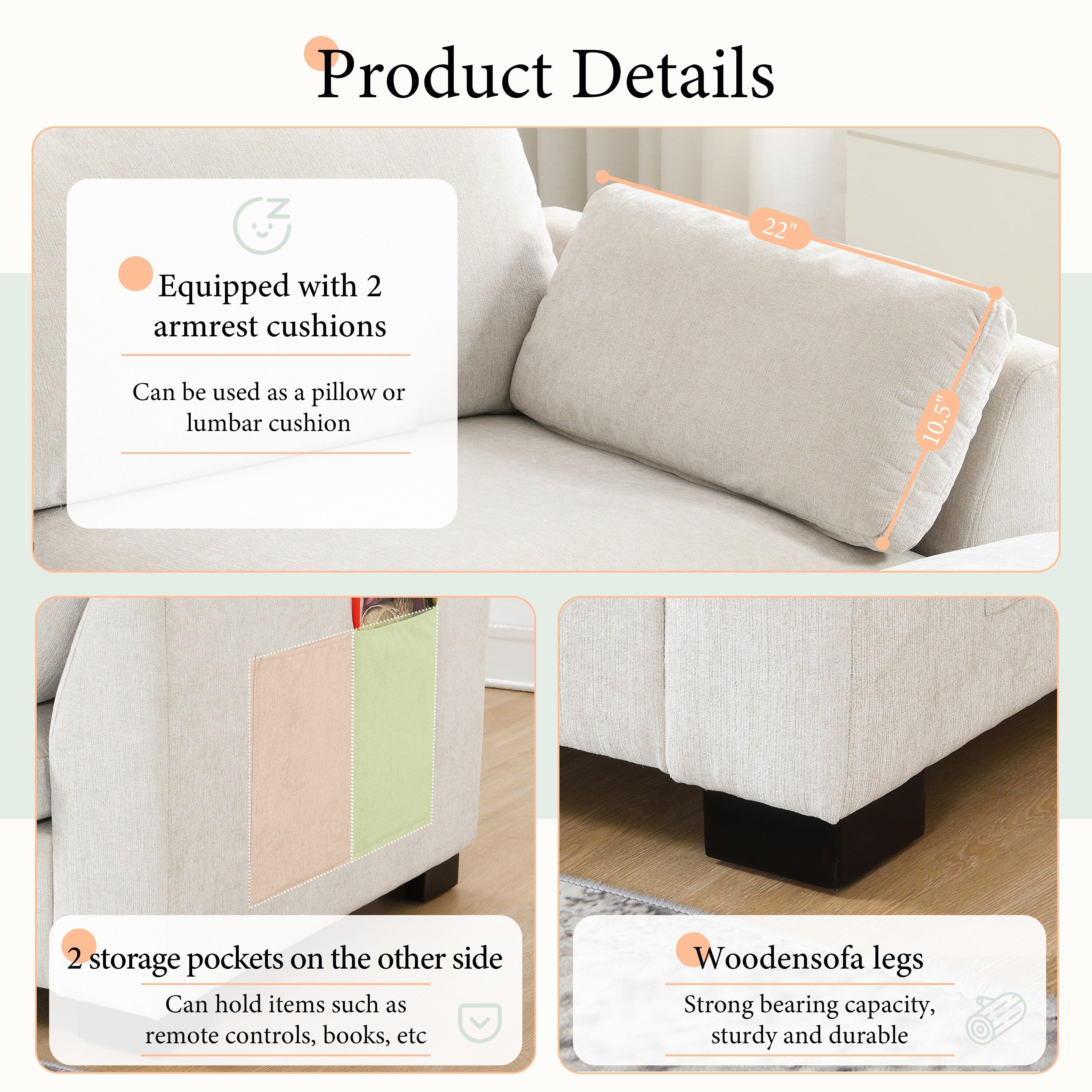 Modular L-Shaped Sectional Sofa with Foldable Table, Dual USB Charging, Side Storage Pockets and Movable Ottoman
