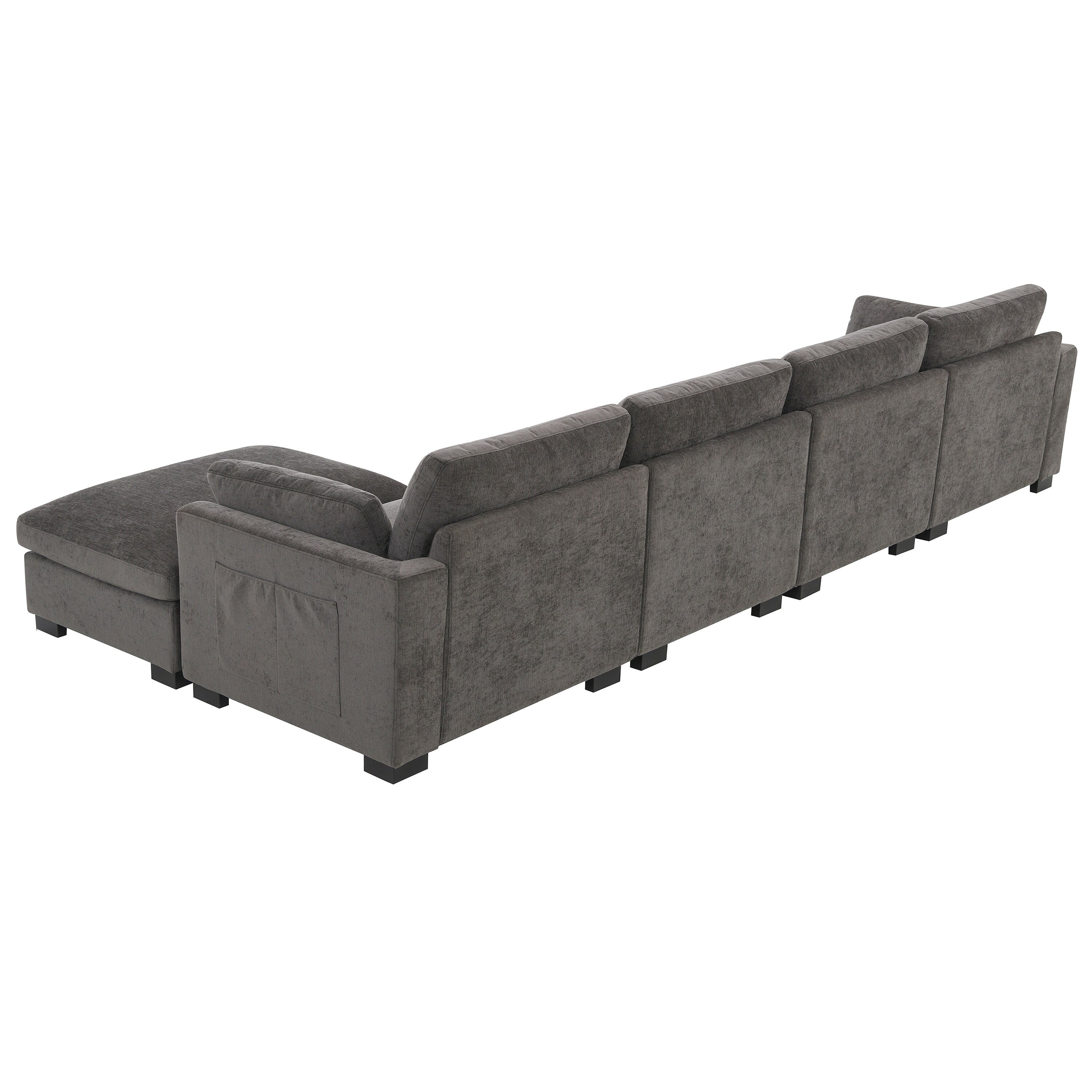 Modular L-Shaped Sectional Sofa with Foldable Table, Dual USB Charging, Side Storage Pockets and Movable Ottoman