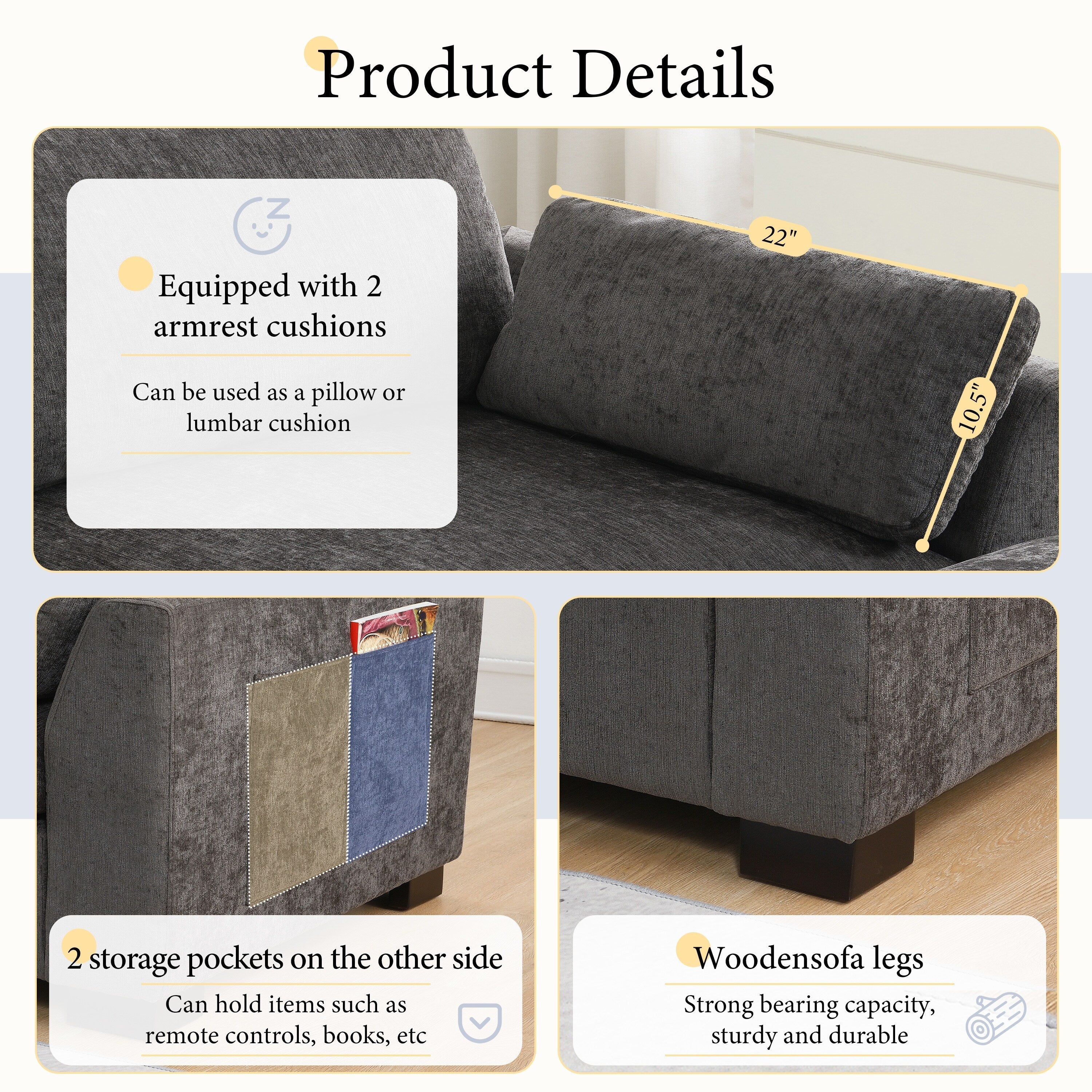 Modular L-Shaped Sectional Sofa with Foldable Table, Dual USB Charging, Side Storage Pockets and Movable Ottoman