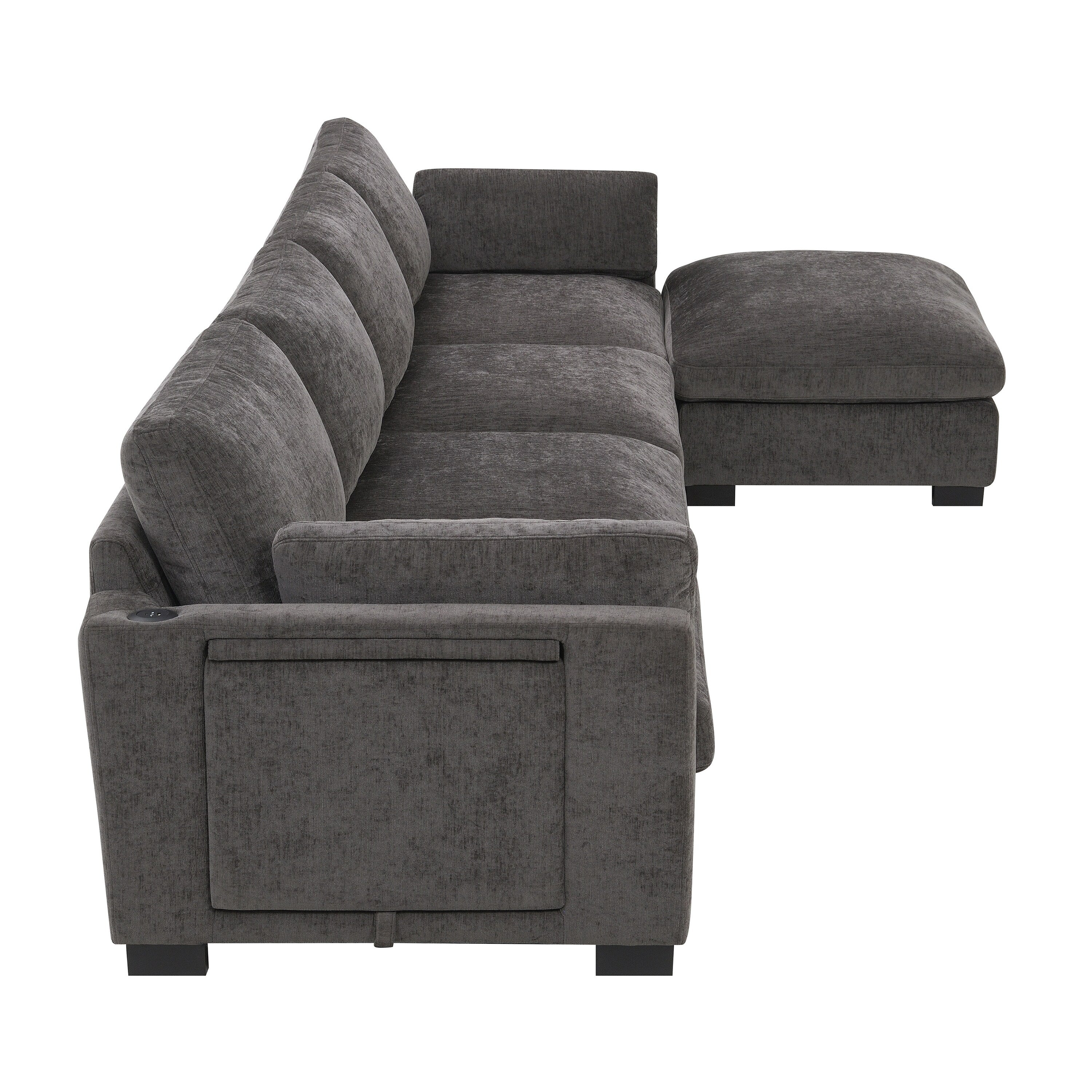 Modular L-Shaped Sectional Sofa with Foldable Table, Dual USB Charging, Side Storage Pockets and Movable Ottoman