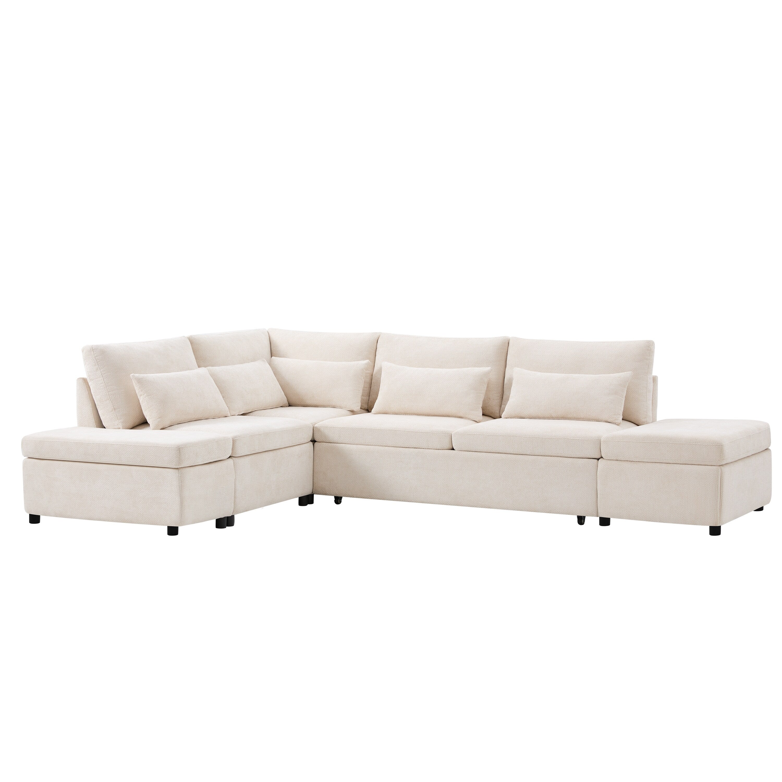 Modular Pull-Out Sectional Sofa Bed with Adjustable Charging Armrest and Storage Ottoman for Living Room Apartment