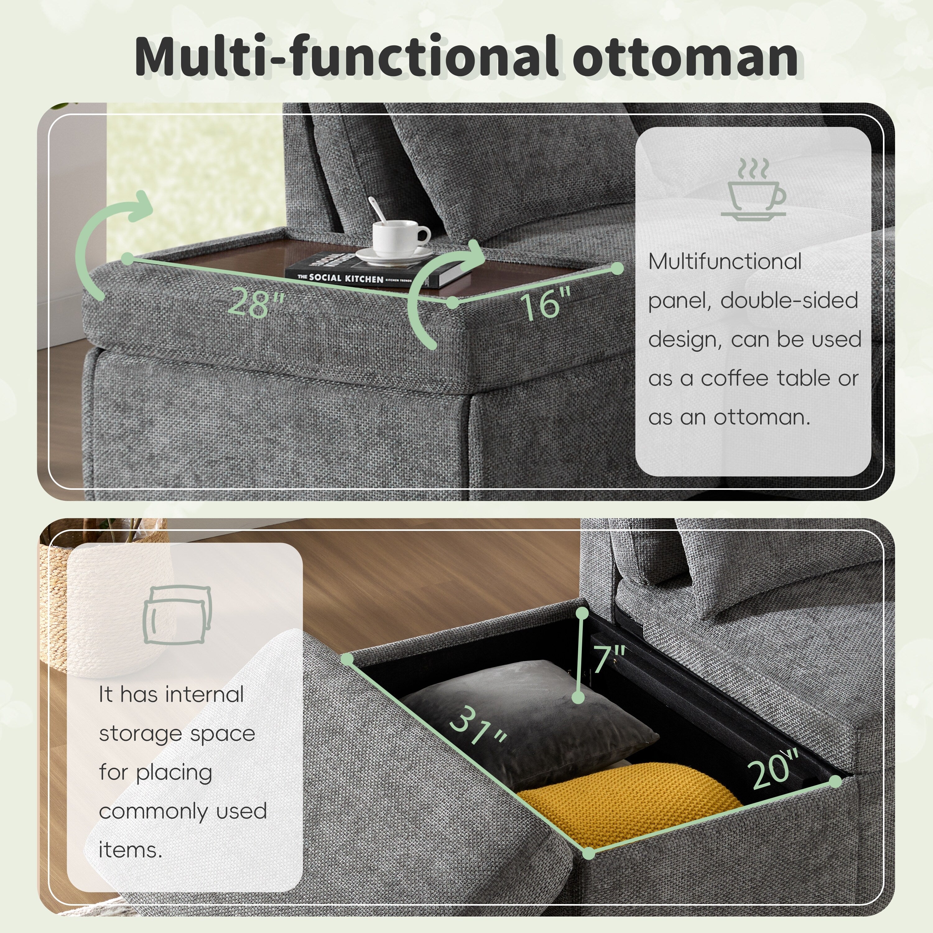 Modular Pull-Out Sectional Sofa Bed with Adjustable Charging Armrest and Storage Ottoman for Living Room Apartment