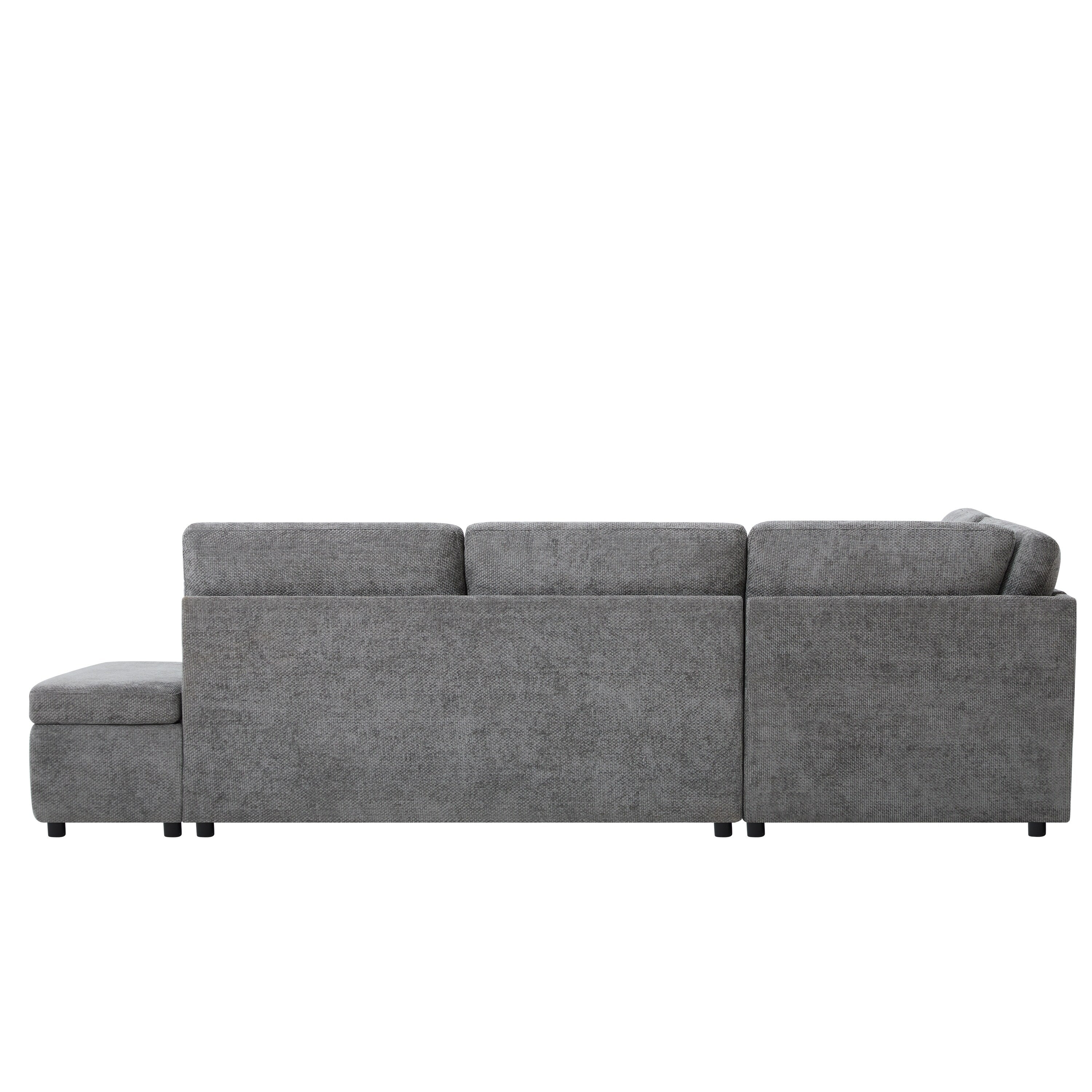 Modular Pull-Out Sectional Sofa Bed with Adjustable Charging Armrest and Storage Ottoman for Living Room Apartment