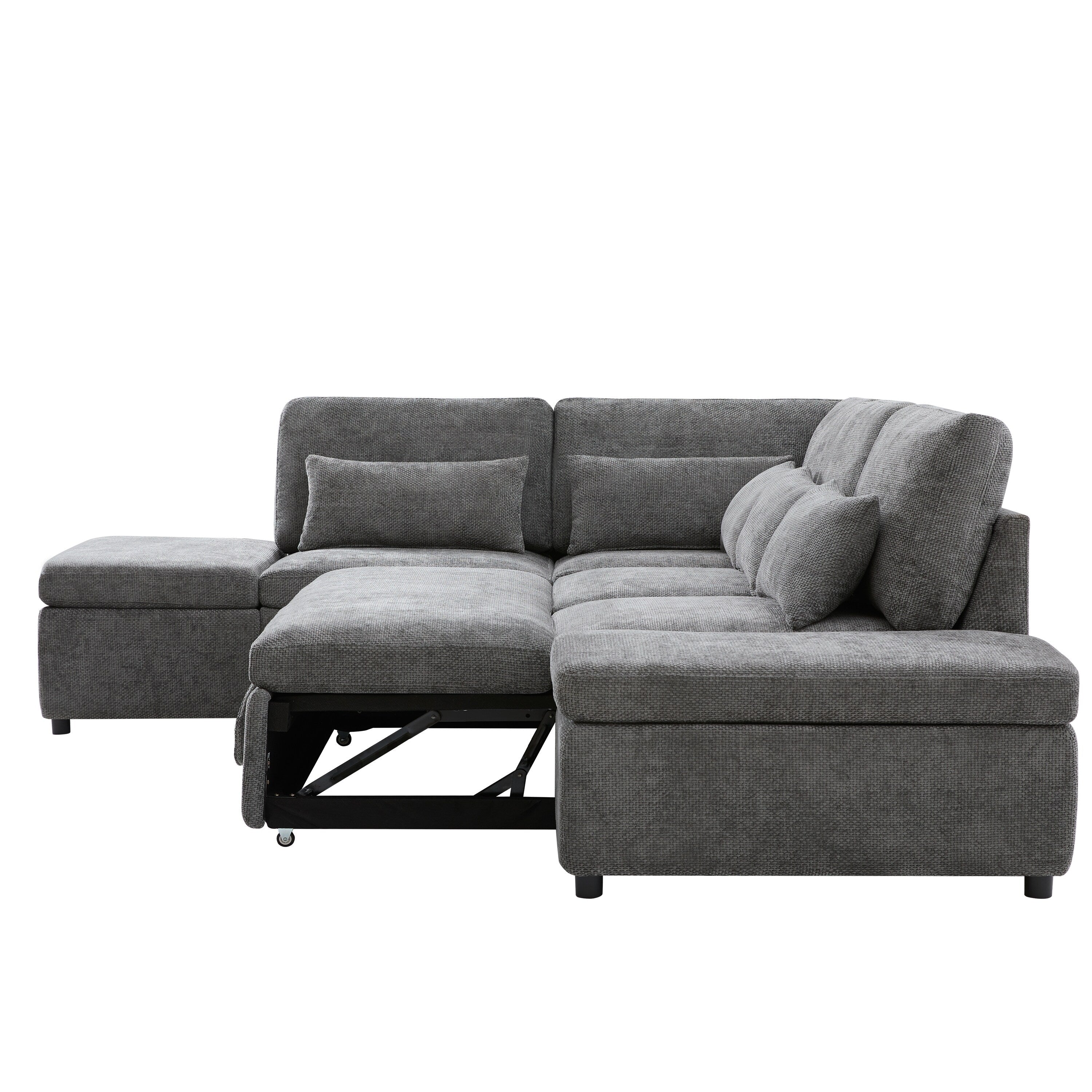 Modular Pull-Out Sectional Sofa Bed with Adjustable Charging Armrest and Storage Ottoman for Living Room Apartment
