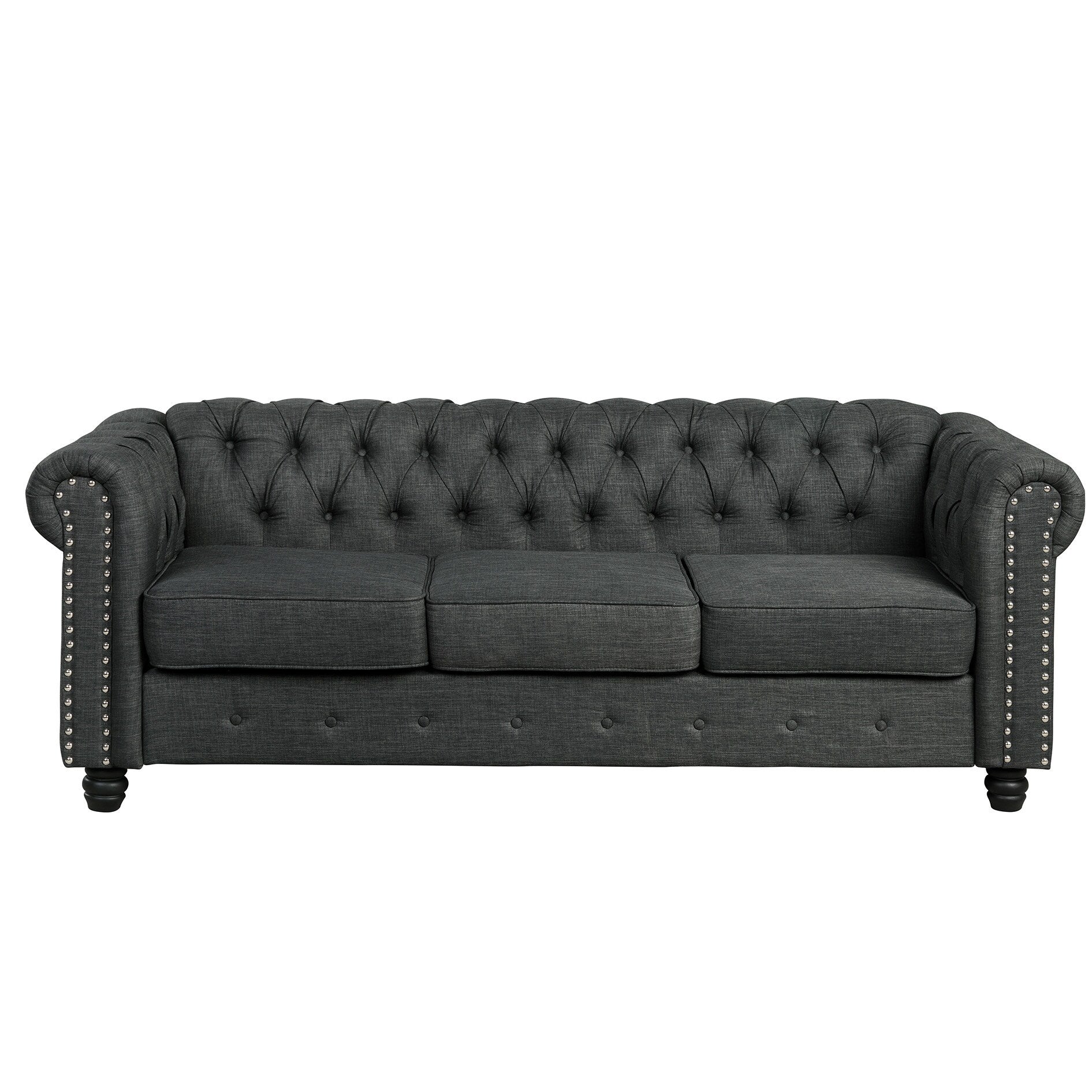 Morden Fort Linen Chesterfield Sofa with Button Tufted, Nailhead and Solid Wood Legs for Living Room