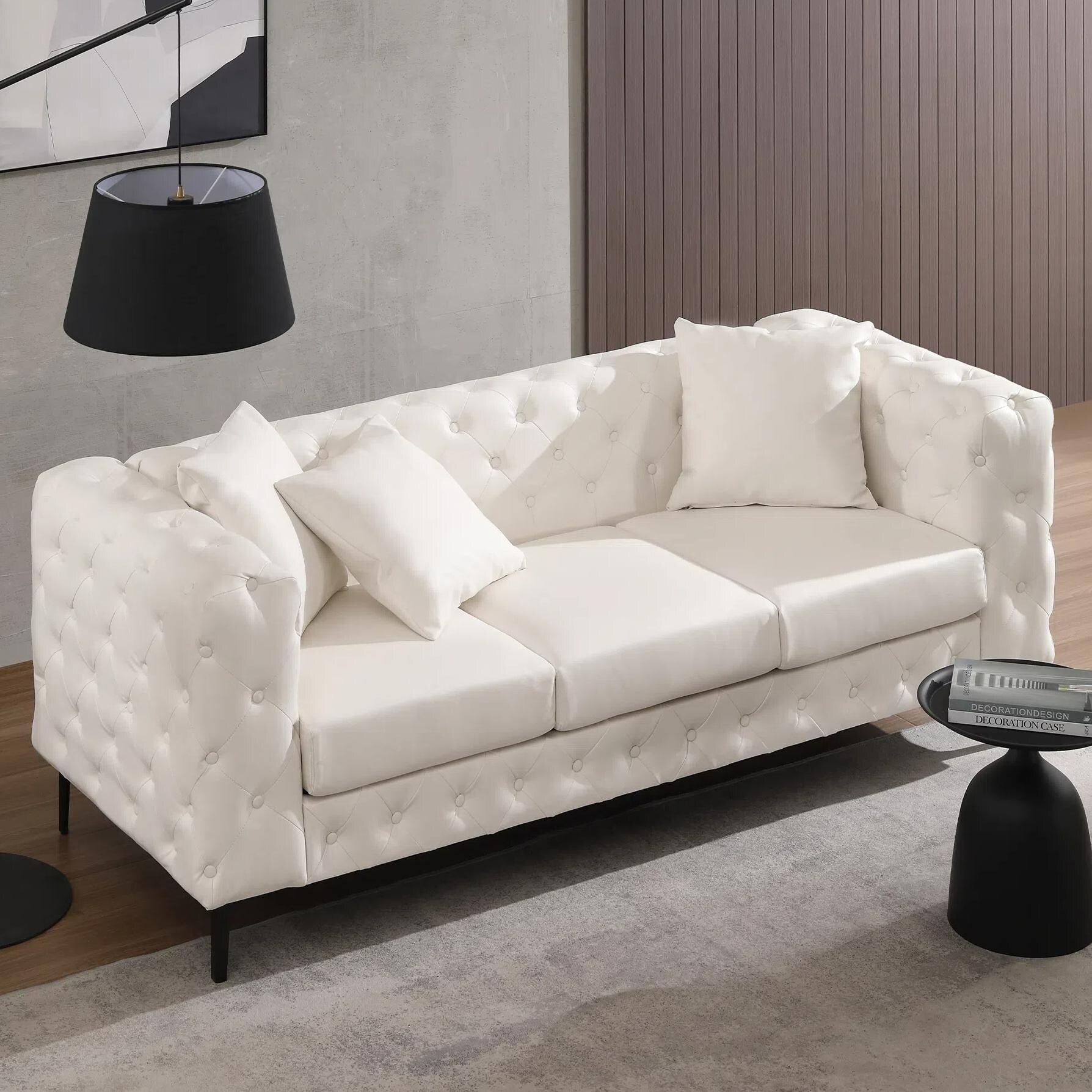 Morden Fort Modern Velvet Sofa with Button Tufted,Solid Wood Frame and Iron Legs