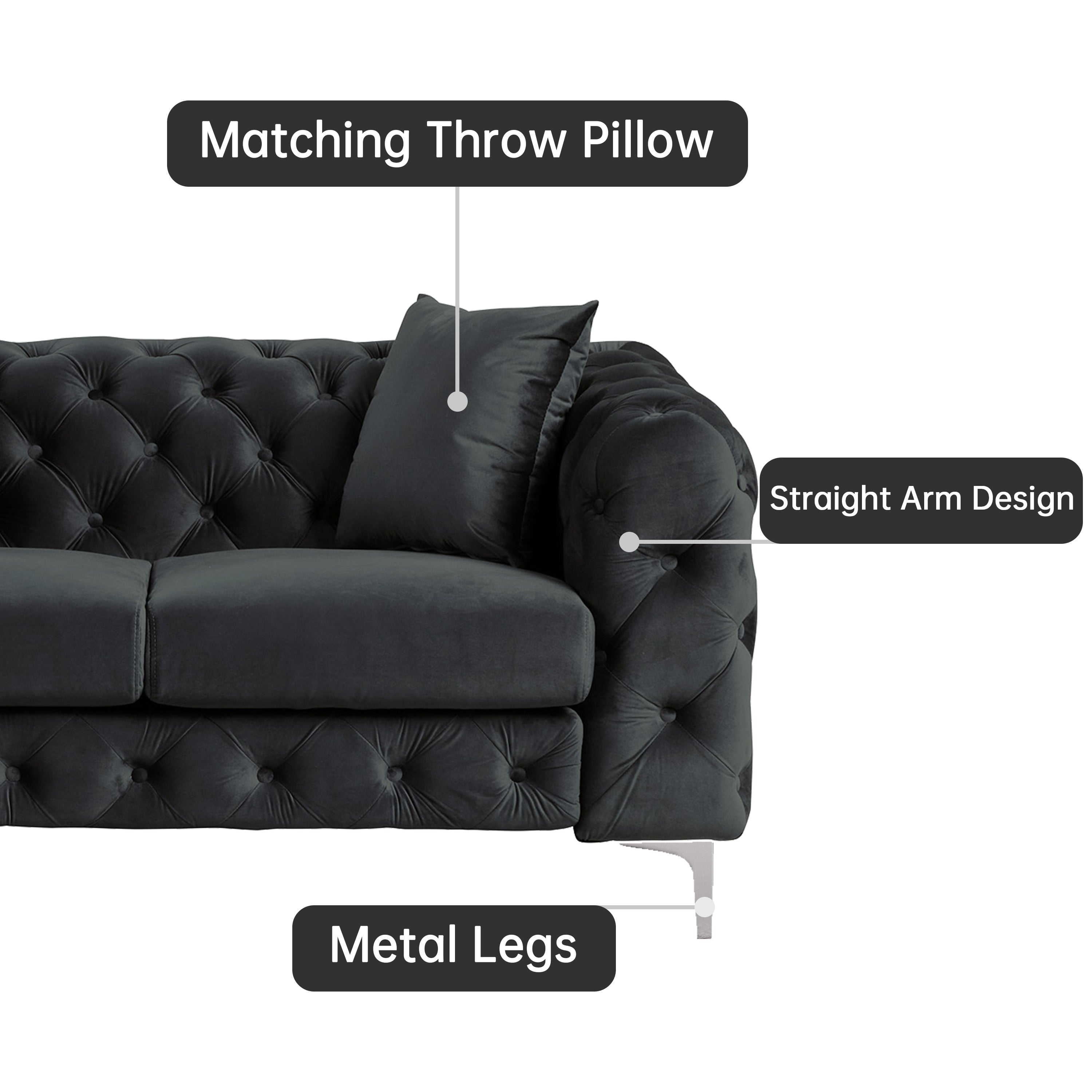 Morden Fort Modern Velvet Sofa with Button Tufted,Solid Wood Frame and Iron Legs