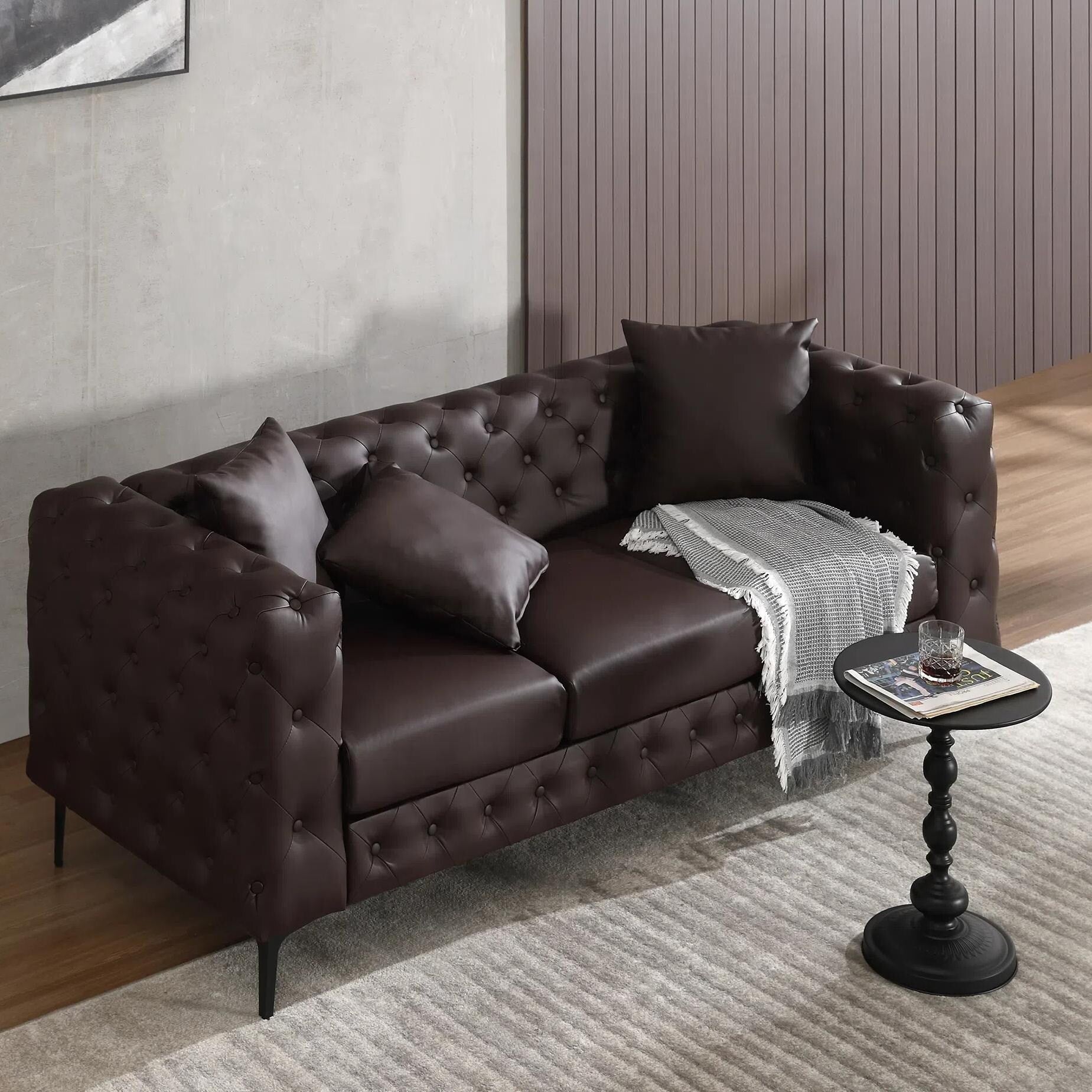 Morden Fort Modern Velvet Sofa with Button Tufted,Solid Wood Frame and Iron Legs