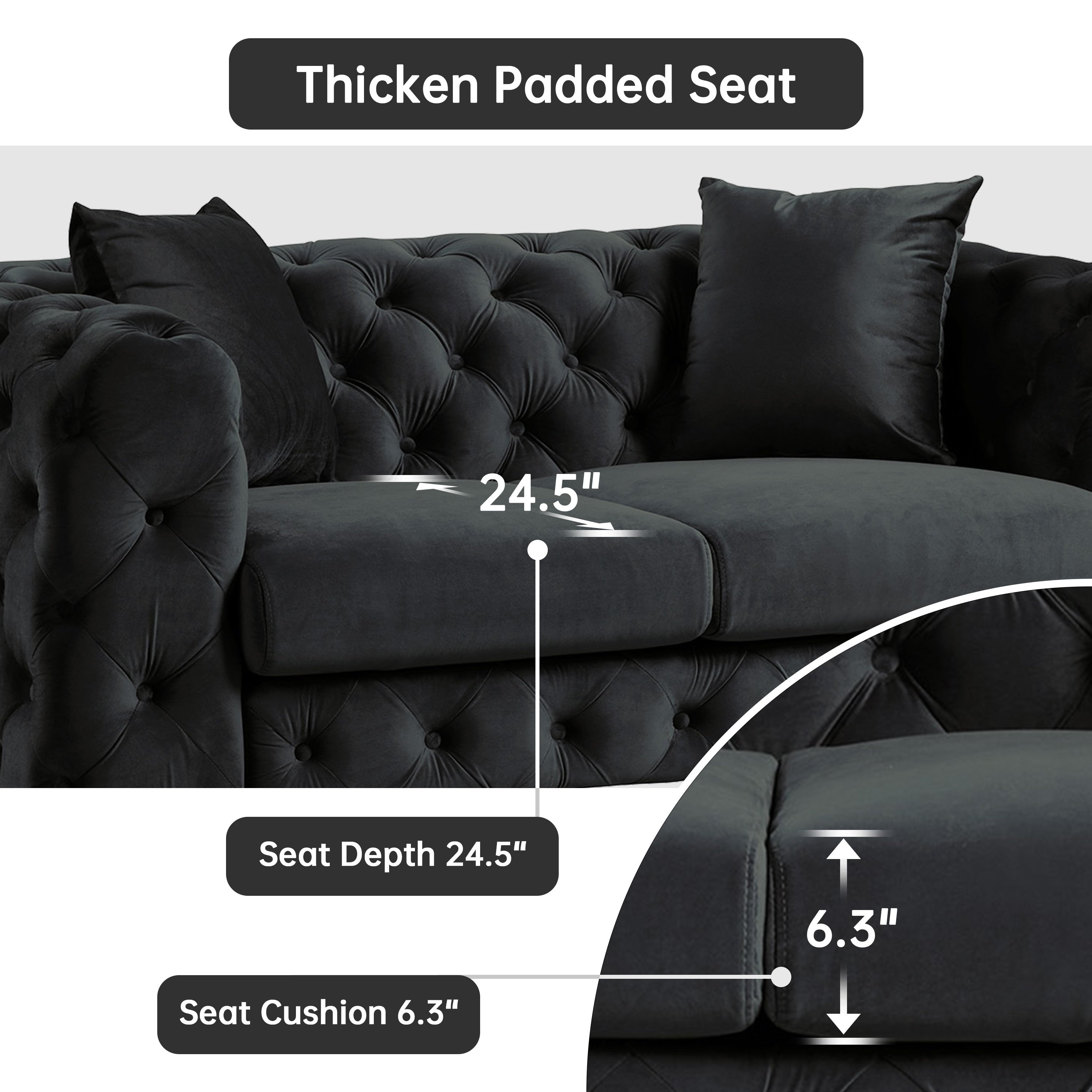 Morden Fort Modern Velvet Sofa with Button Tufted,Solid Wood Frame and Iron Legs