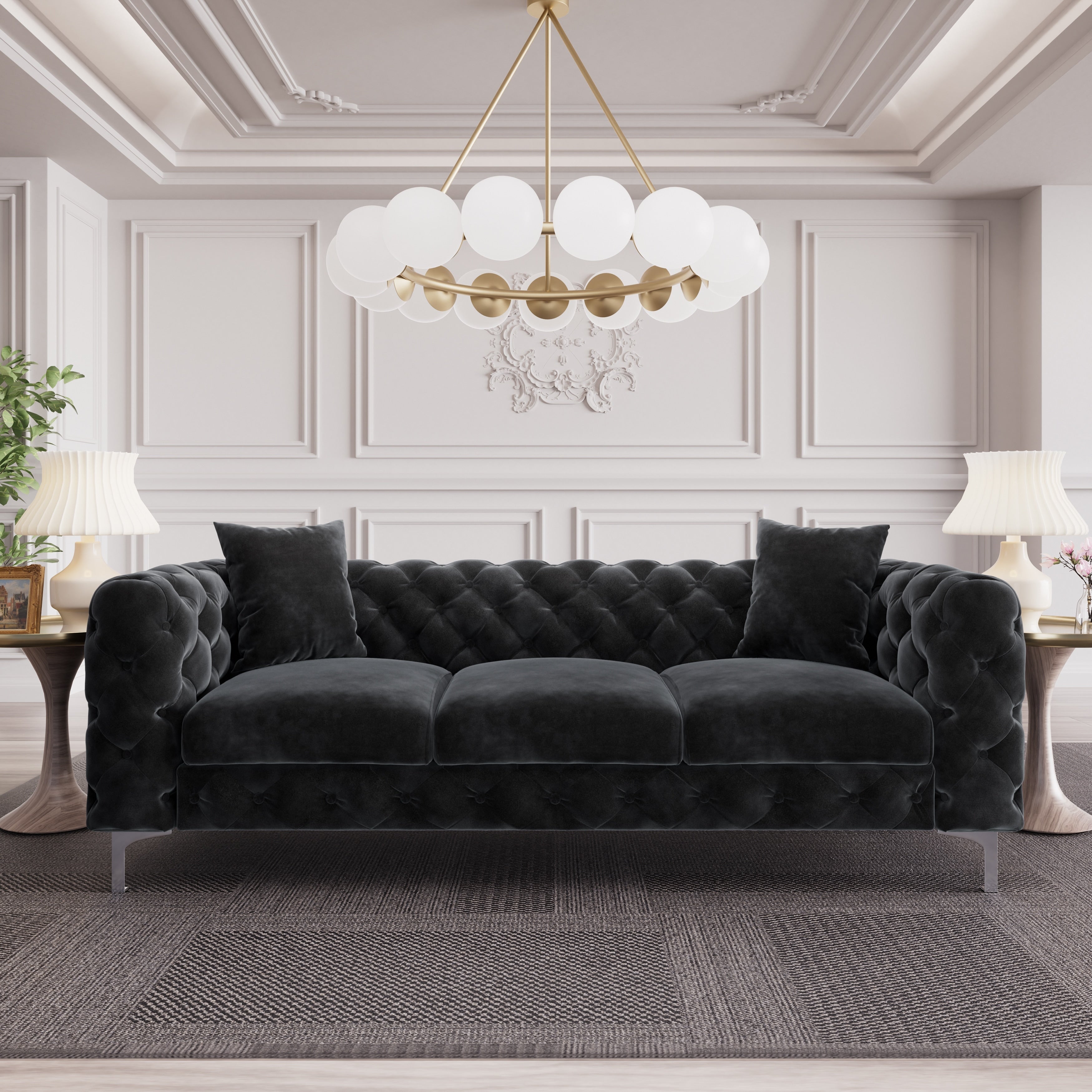 Morden Fort Modern Velvet Sofa with Button Tufted,Solid Wood Frame and Iron Legs