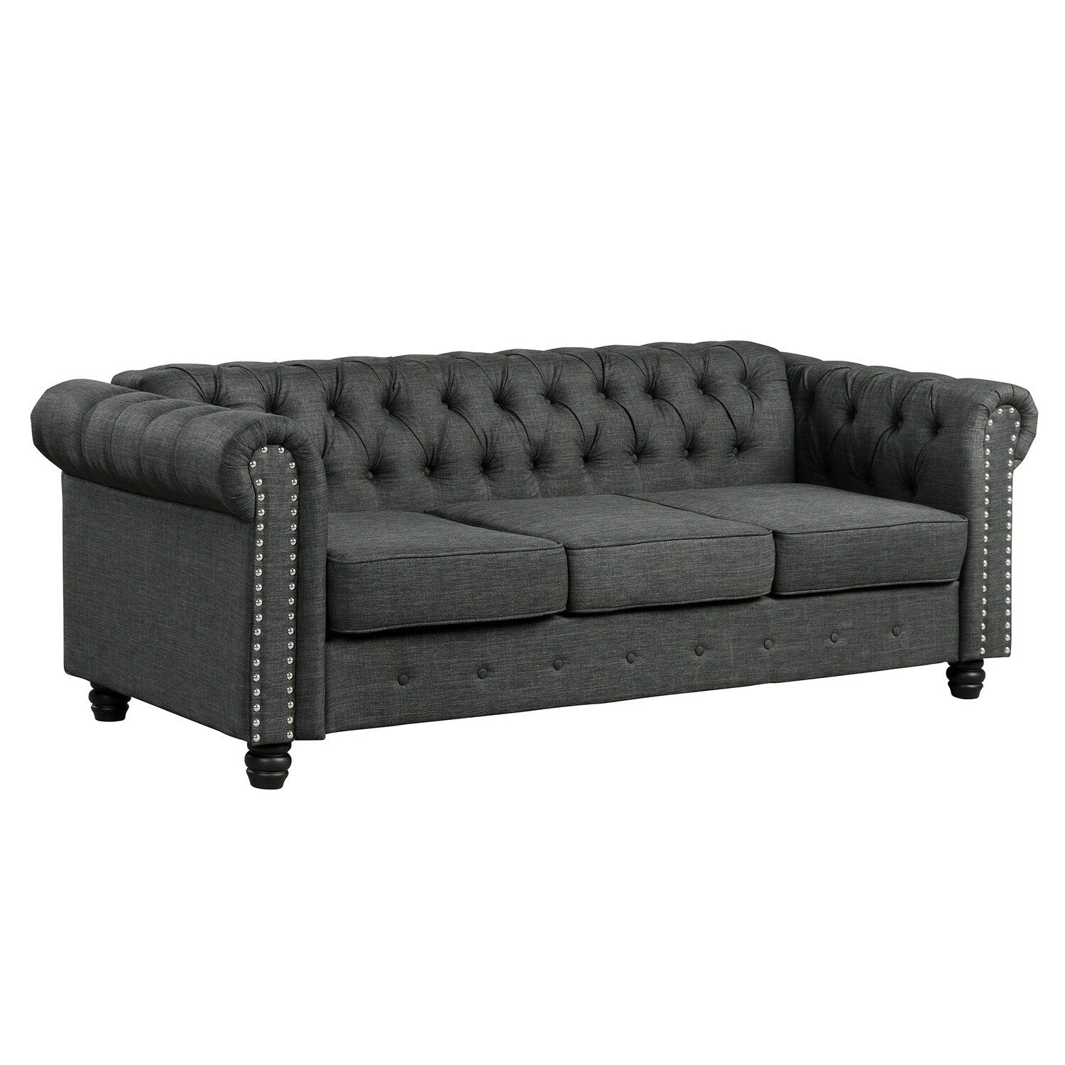 Morden Fort Linen Chesterfield Sofa with Button Tufted, Nailhead and Solid Wood Legs for Living Room