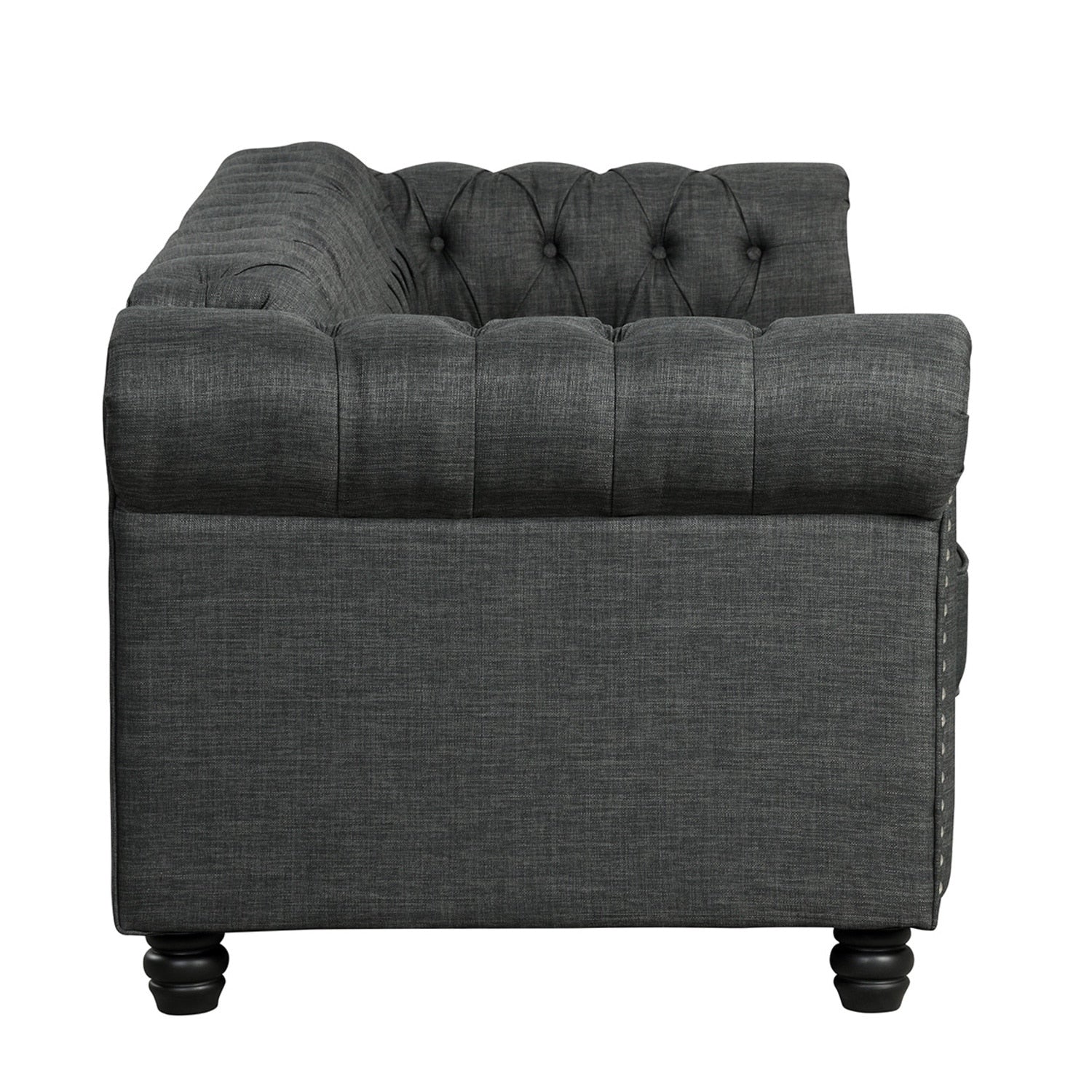 Morden Fort Linen Chesterfield Sofa with Button Tufted, Nailhead and Solid Wood Legs for Living Room
